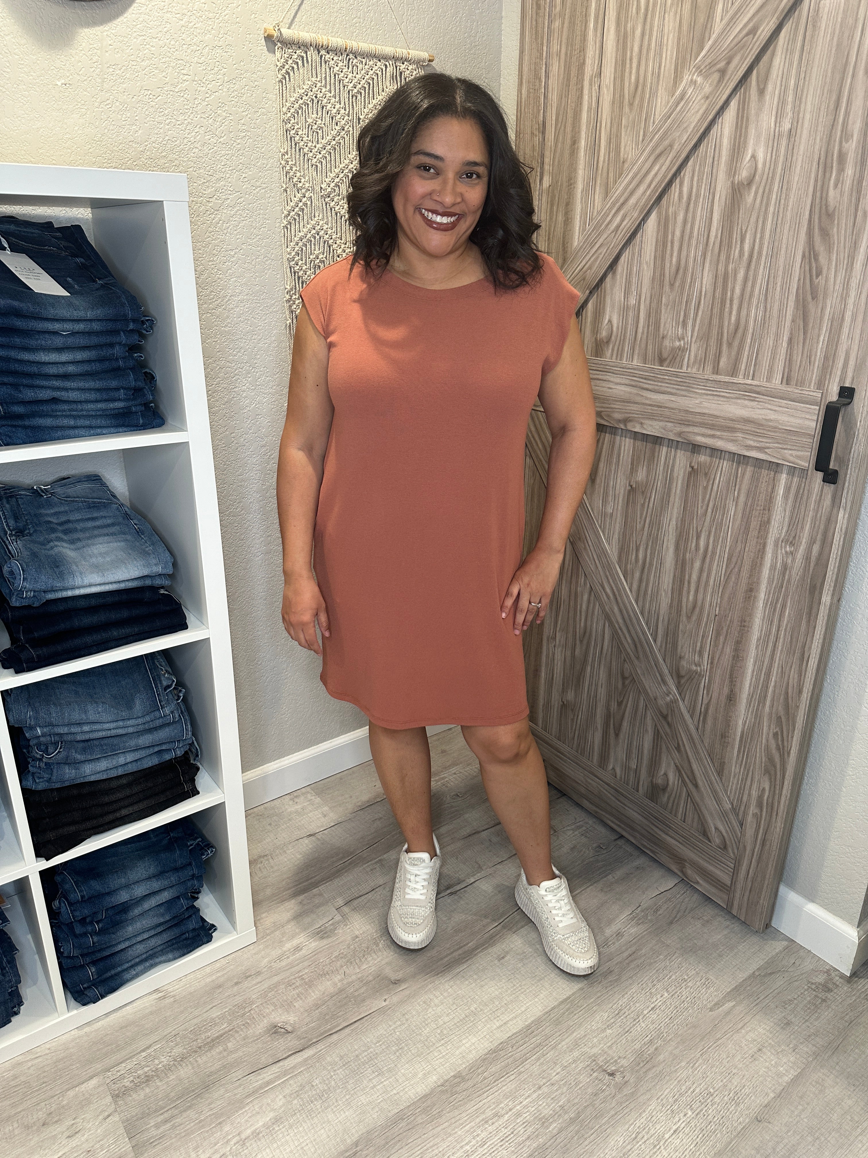 Cinnamon Viscose Sleeveless Knit Tunic Dress