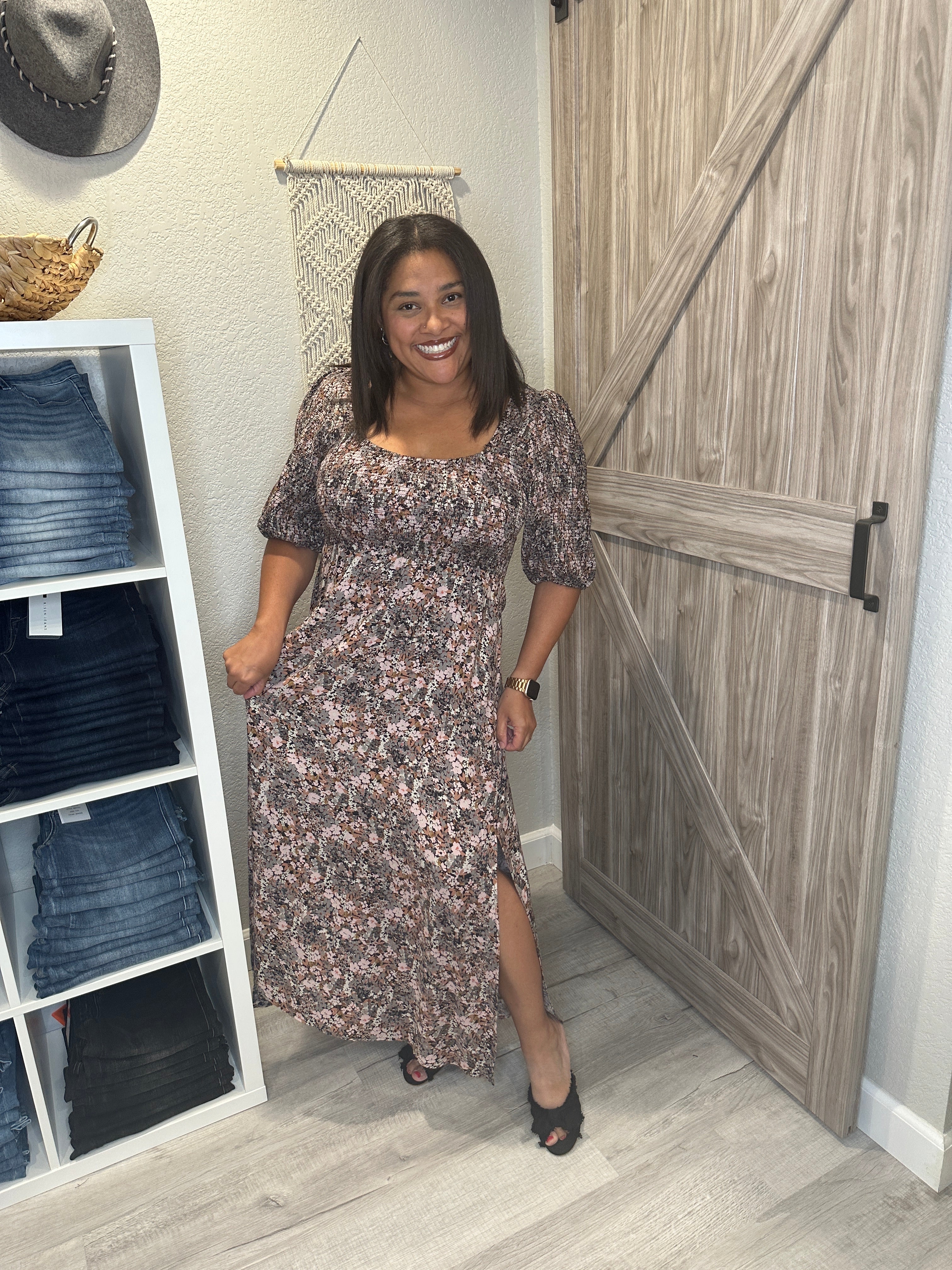 Saltwater Luxe Fall Floral Smocked Midi Dress