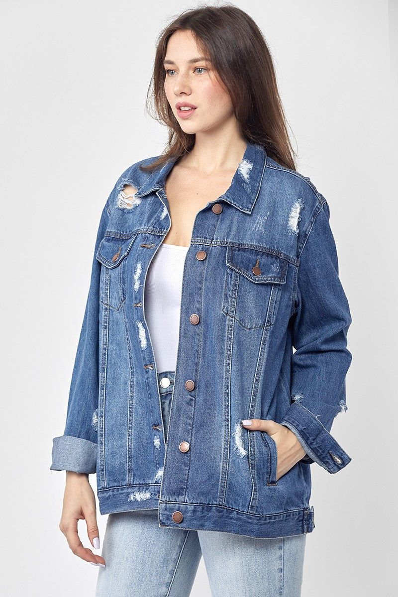 Risen Jeans 90's Oversized & Loose Fit Denim Distressed Jacket