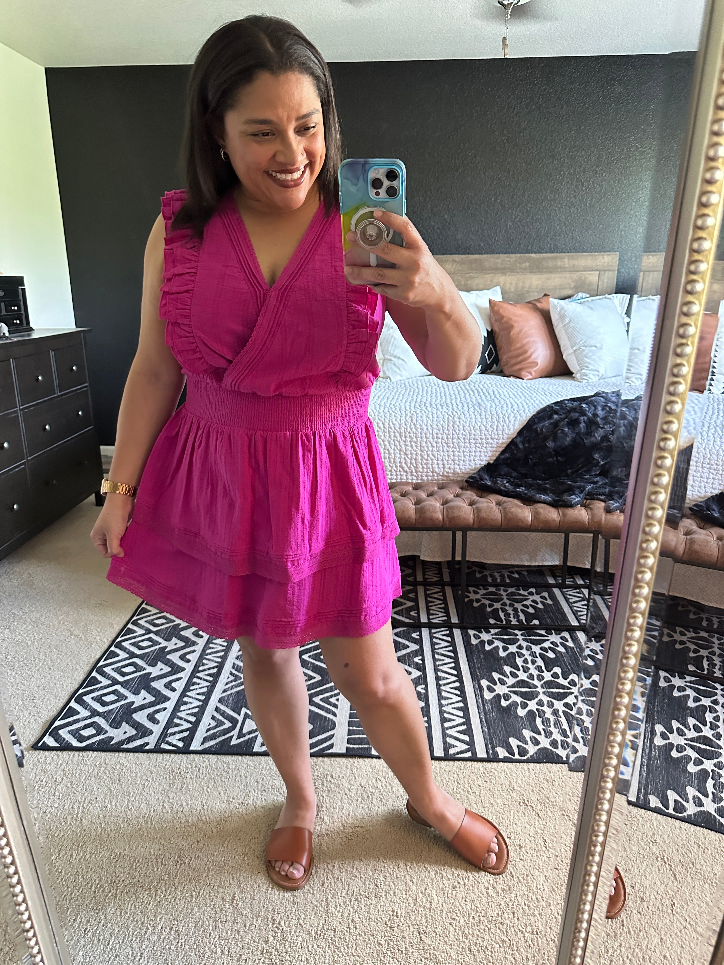 Saltwater Luxe Izzile Fuchsia Ruffle Mini Dress