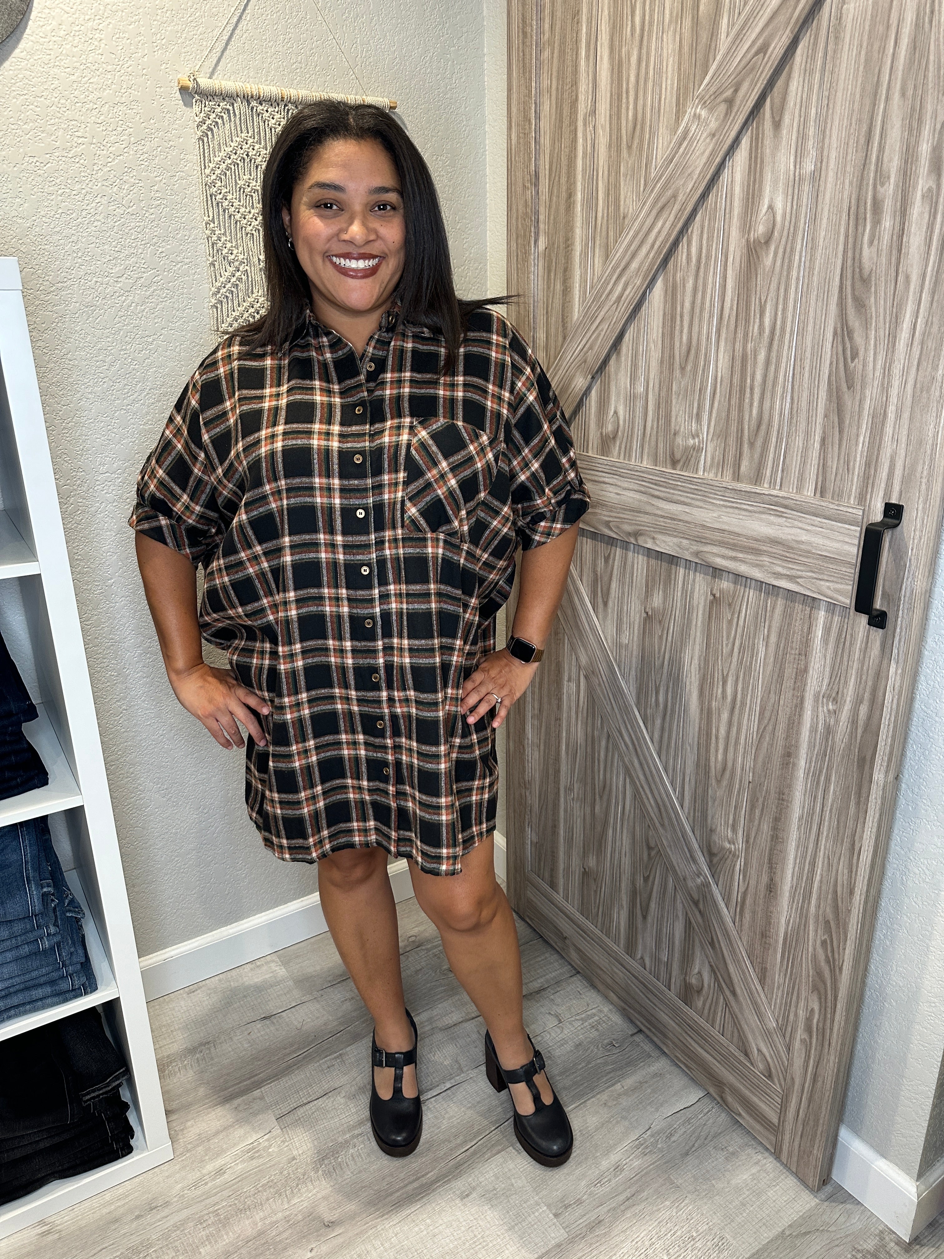 Fall Oversized Plaid Flannel Button Down Dress