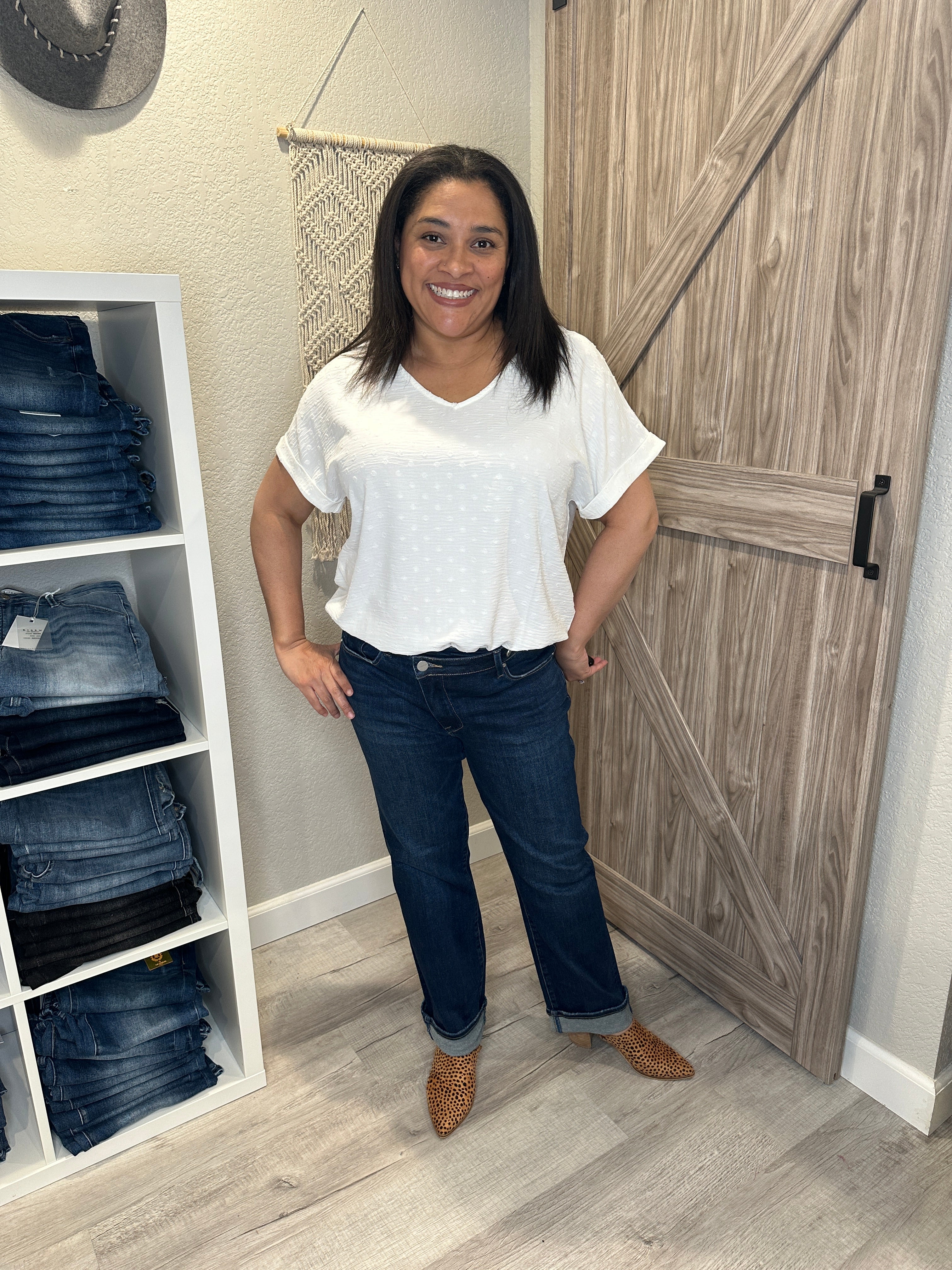 Risen Jeans High Rise Dark Crossover Straight Leg Jeans