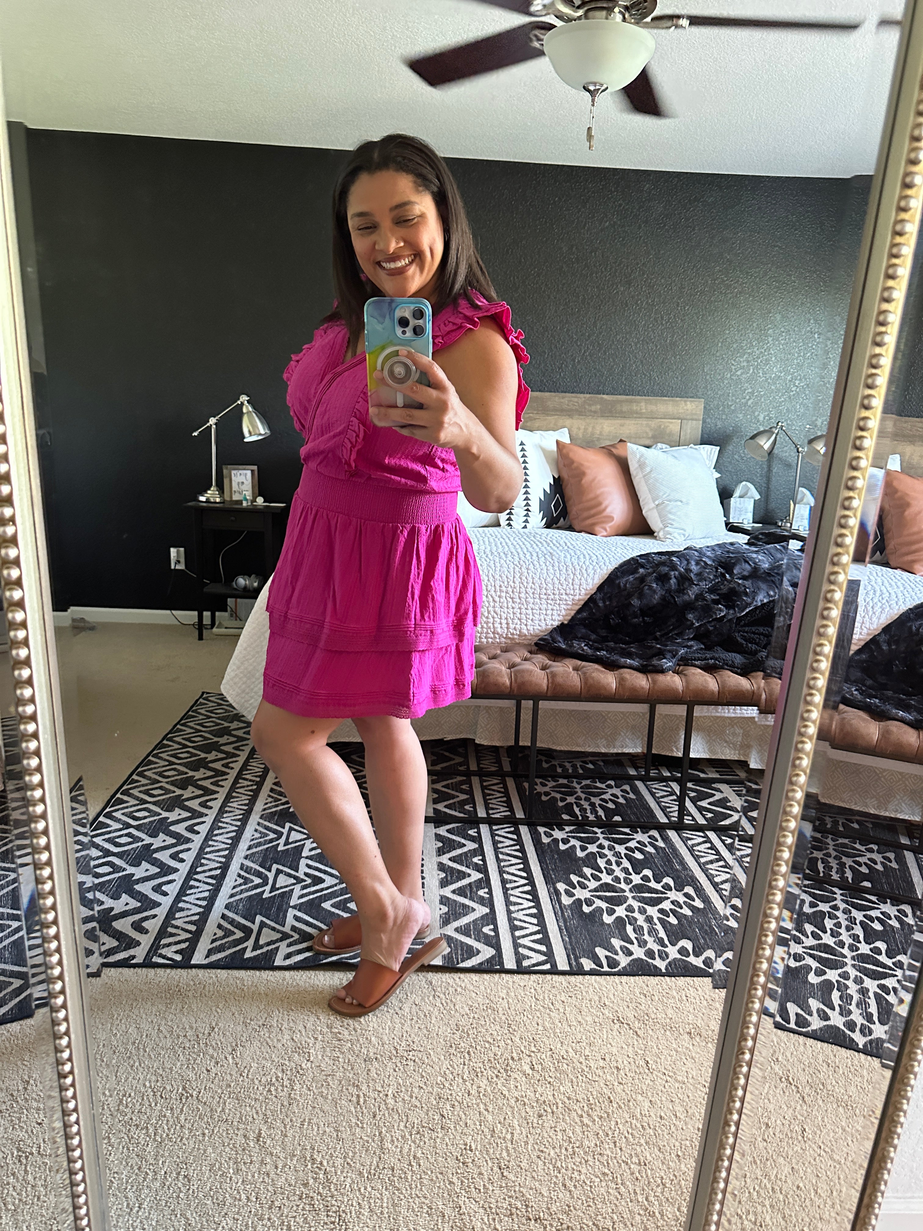 Saltwater Luxe Izzile Fuchsia Ruffle Mini Dress