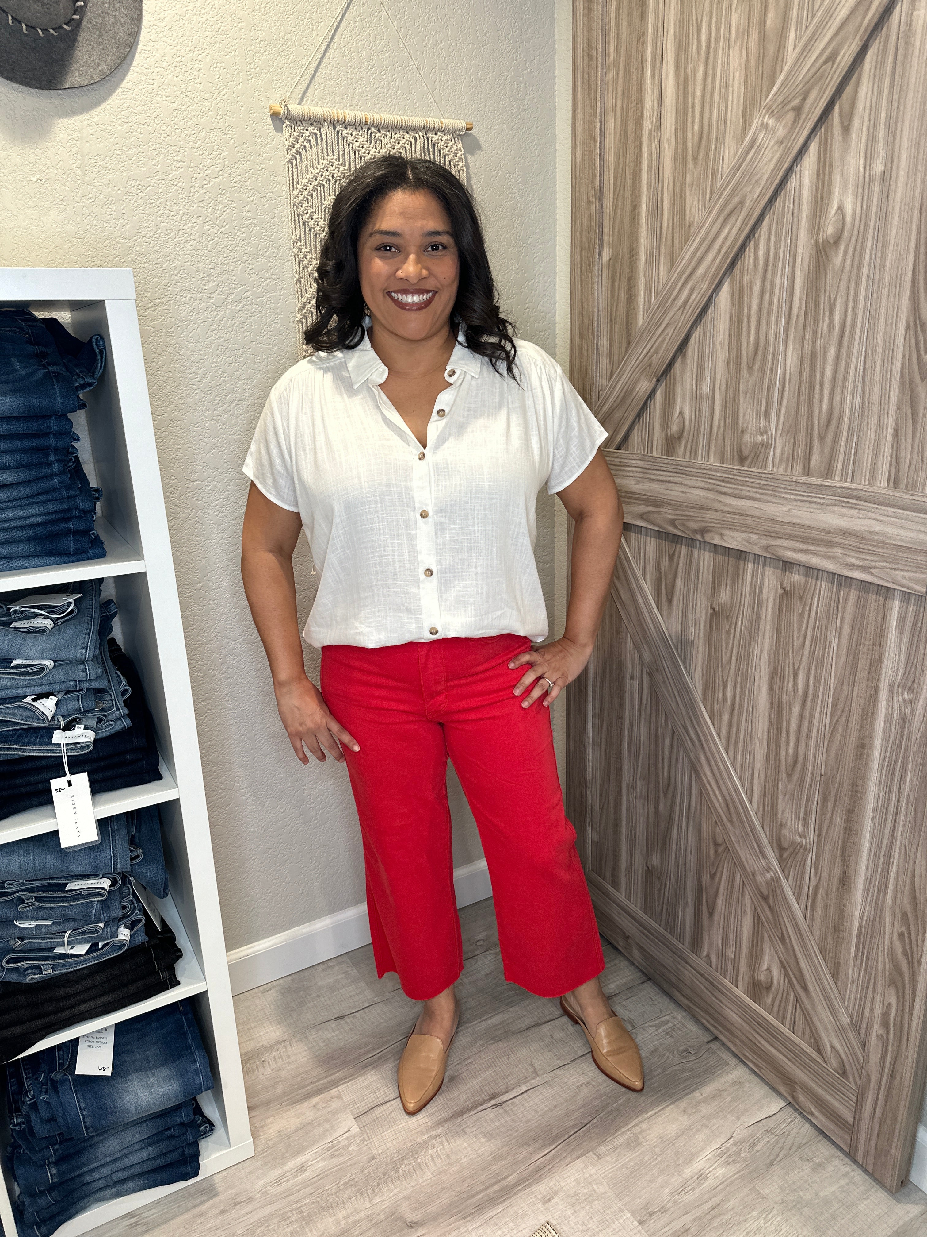 Judy Blue High Waist Red Garment Dyed TUMMY CONTROL Wide Leg Cropped Denim