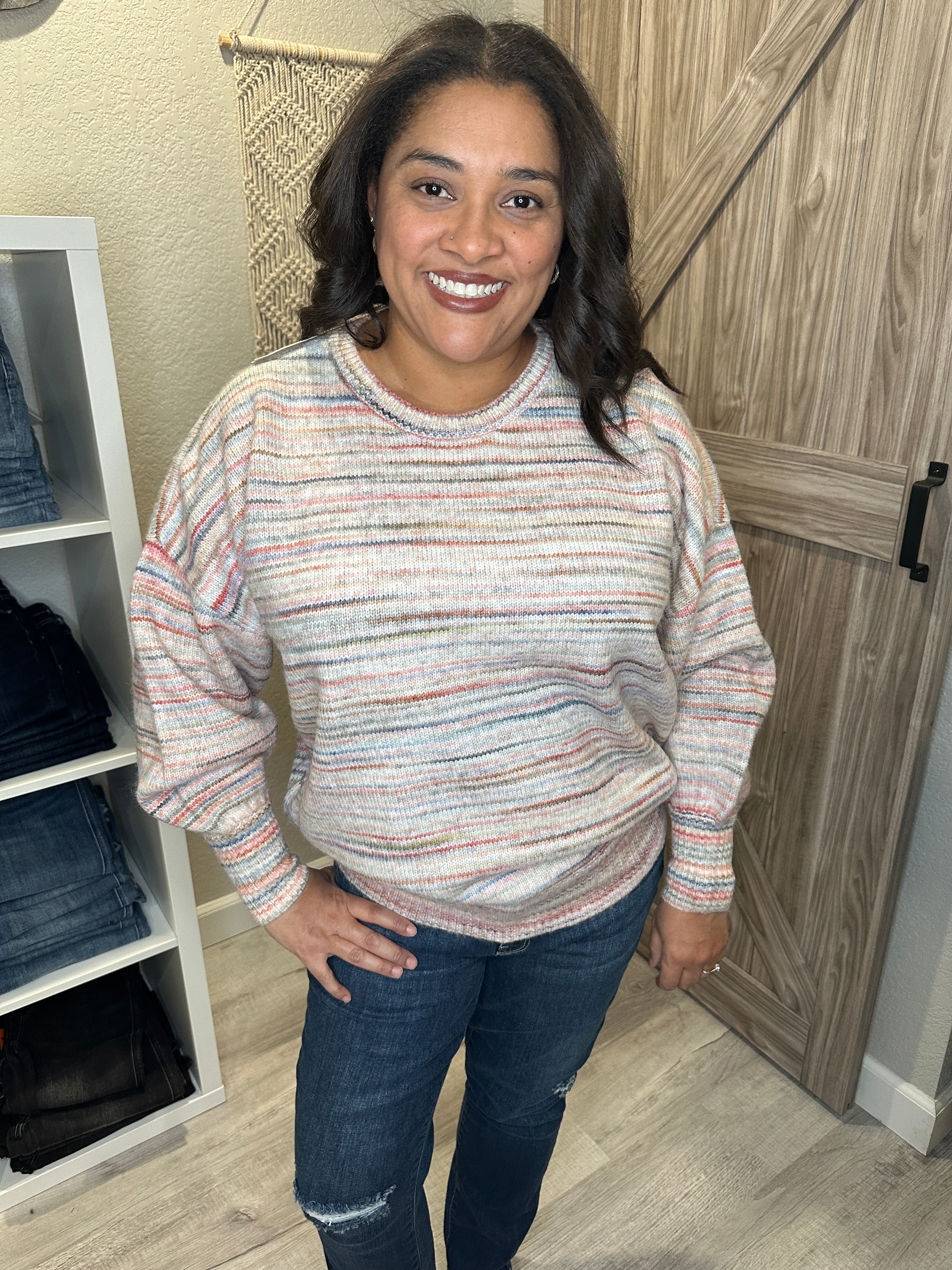 Size XS Saltwater Luxe Cheri Multicolor Stripe Crewneck Sweater