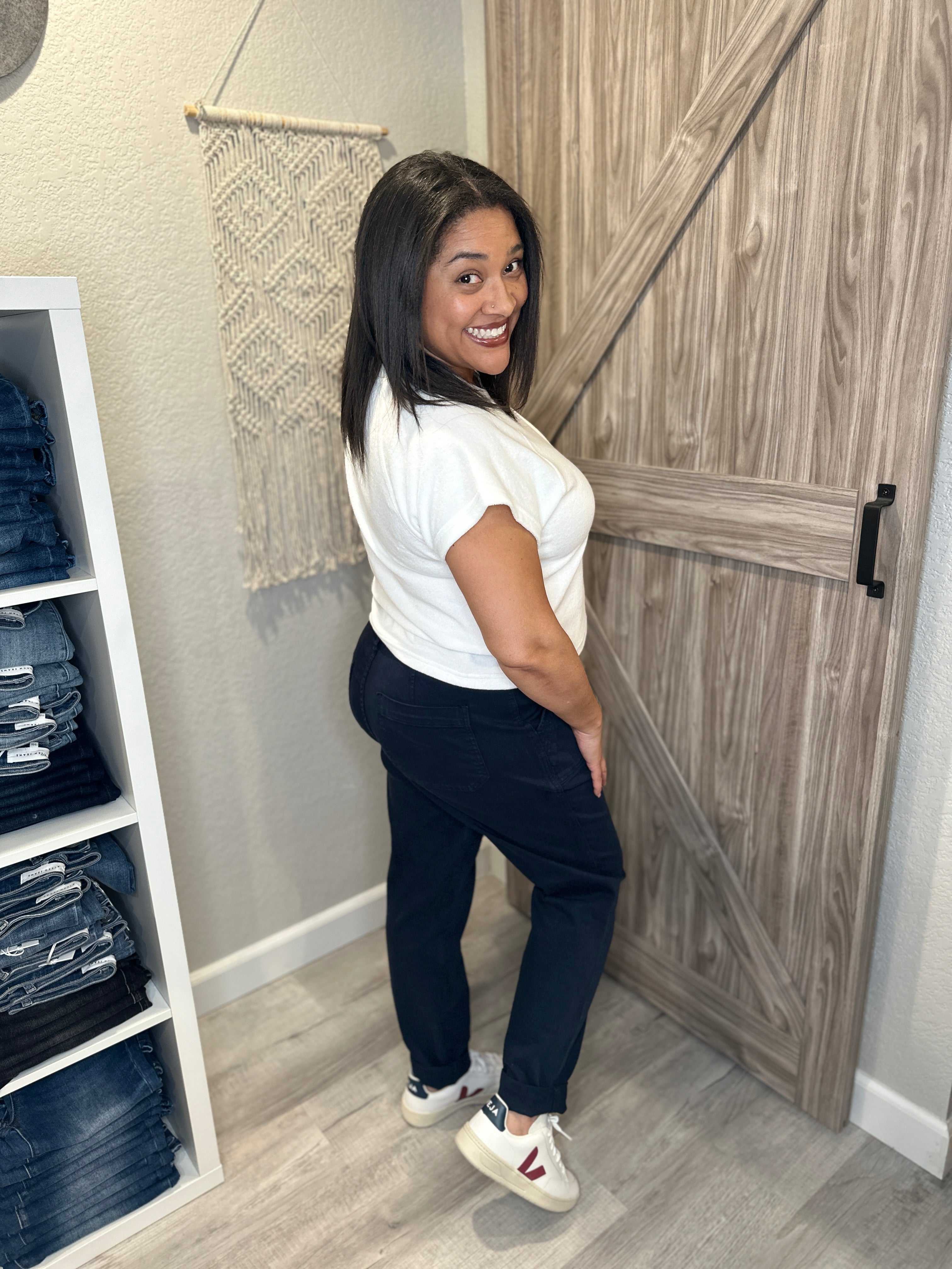 Judy Blue Navy High Waist Garment Dyed Cuffed Denim Jogger