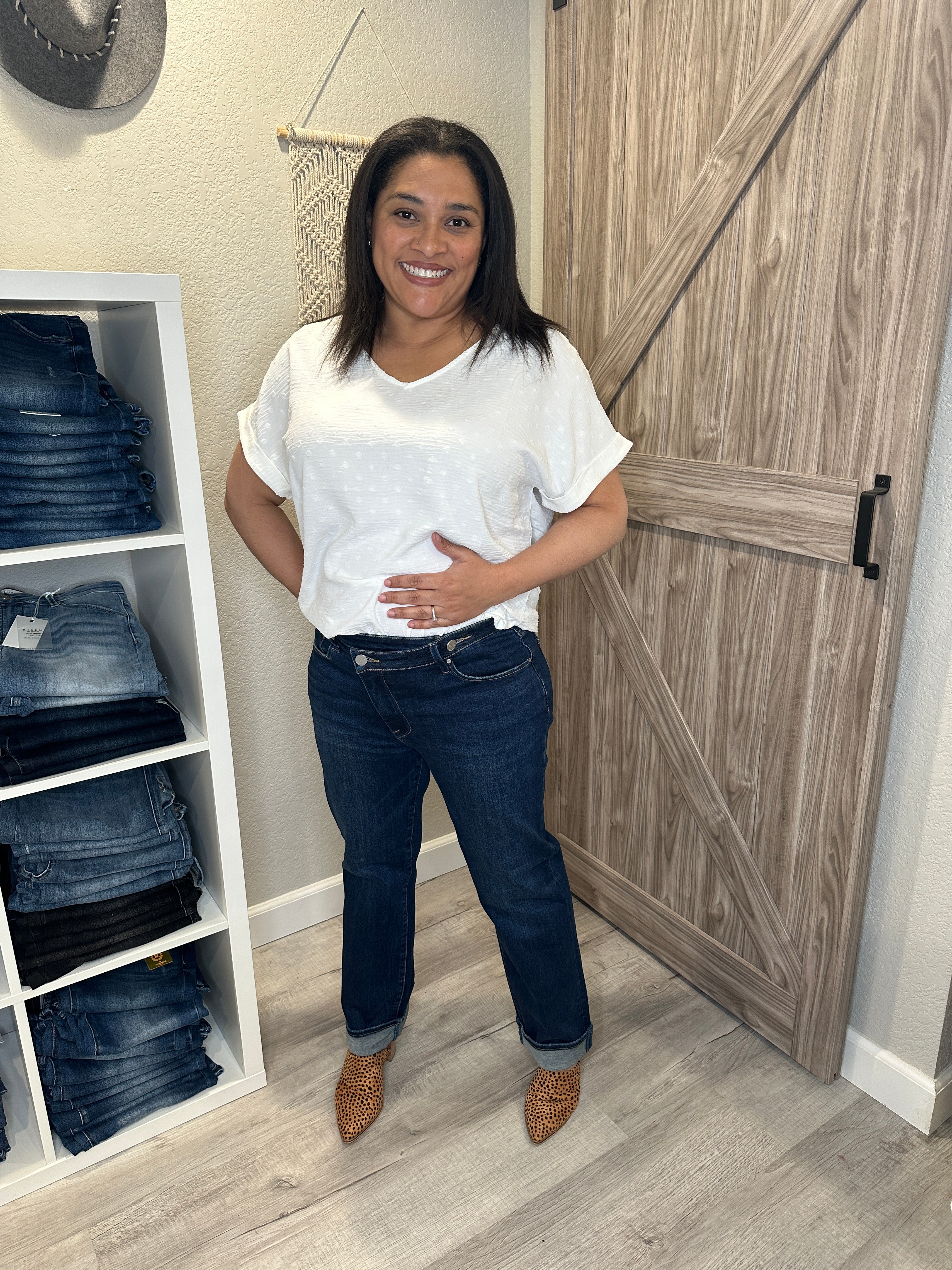 Risen Jeans High Rise Dark Crossover Straight Leg Jeans