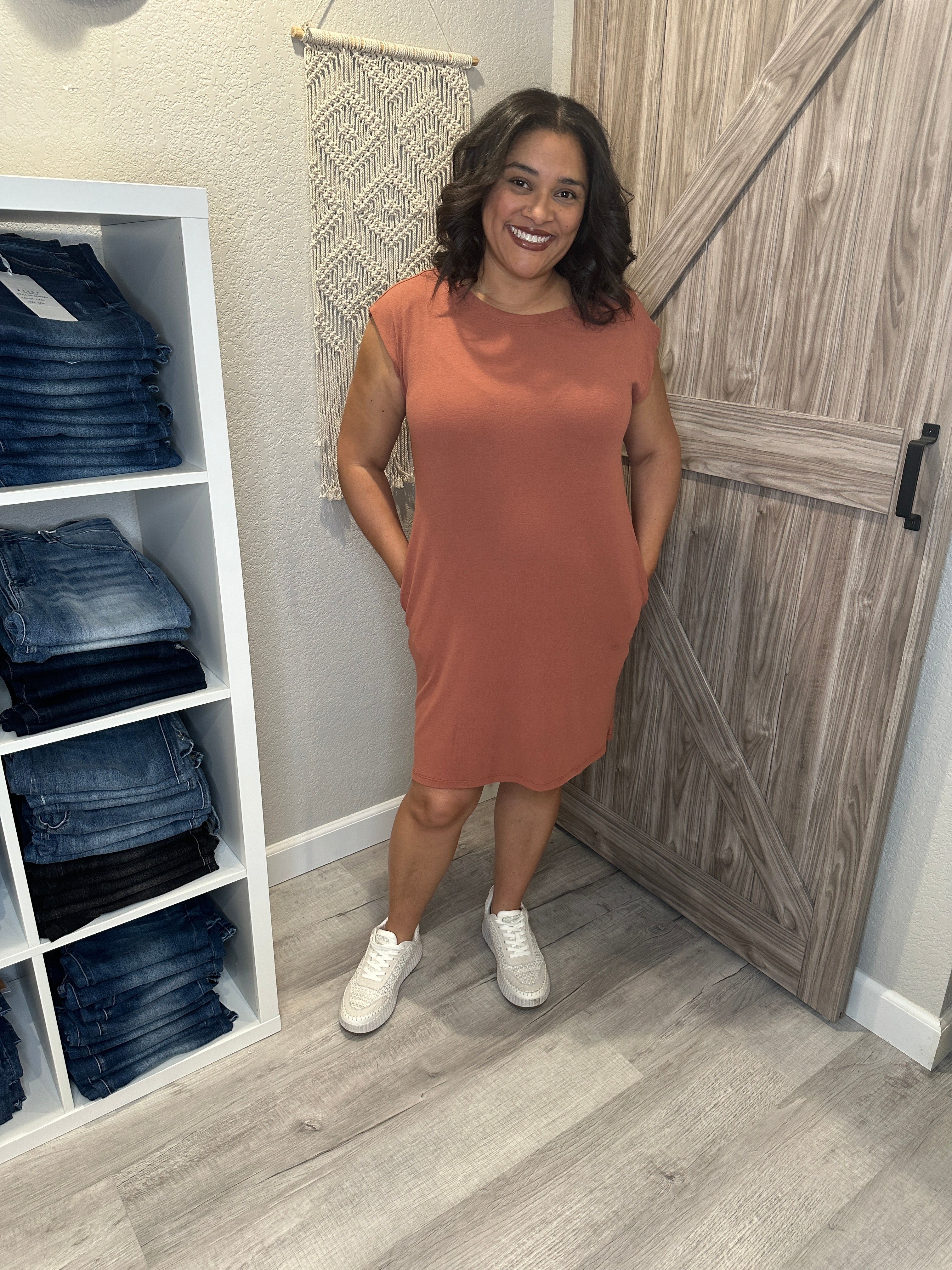 Cinnamon Viscose Sleeveless Knit Tunic Dress