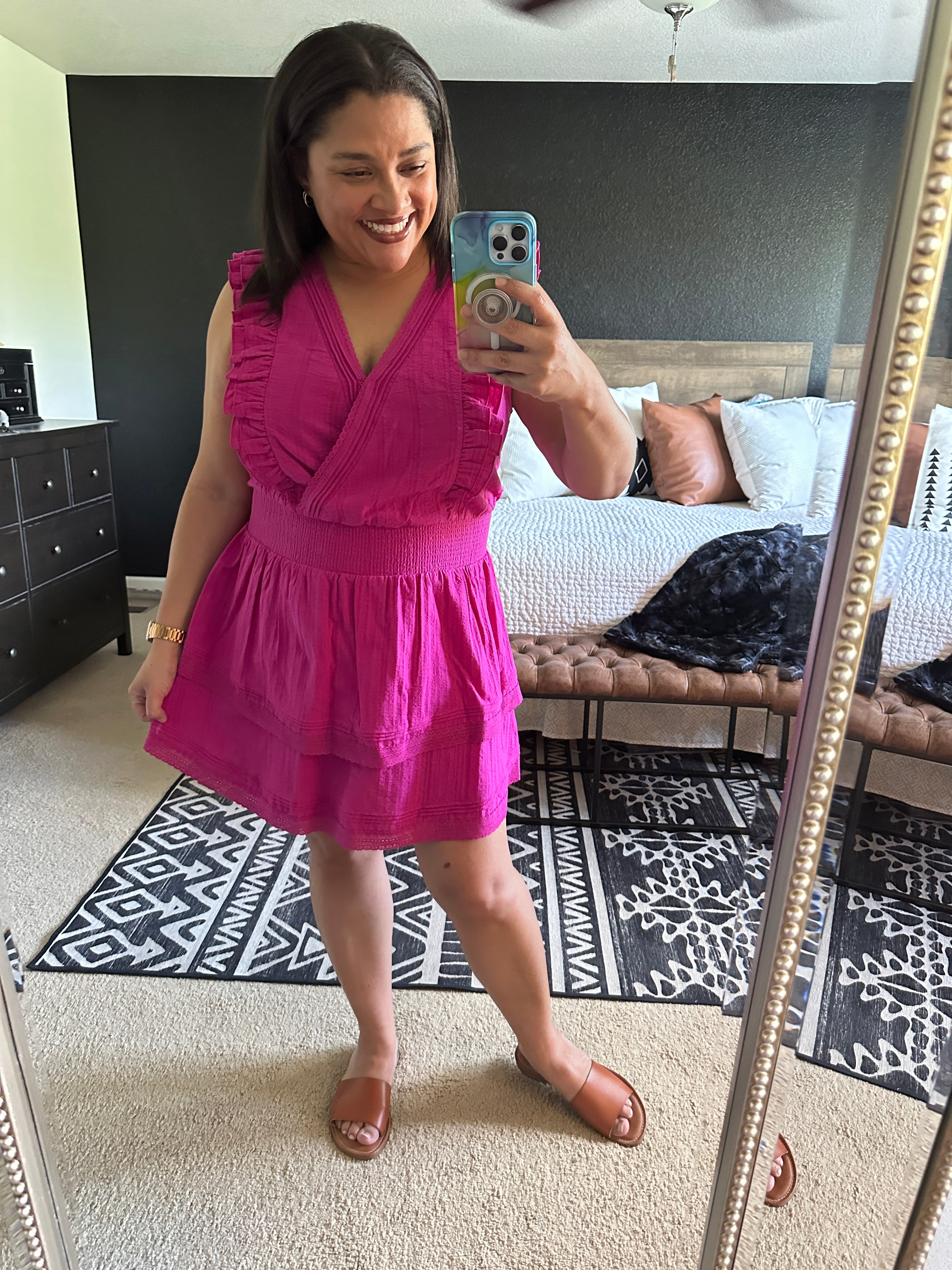 Saltwater Luxe Izzile Fuchsia Ruffle Mini Dress