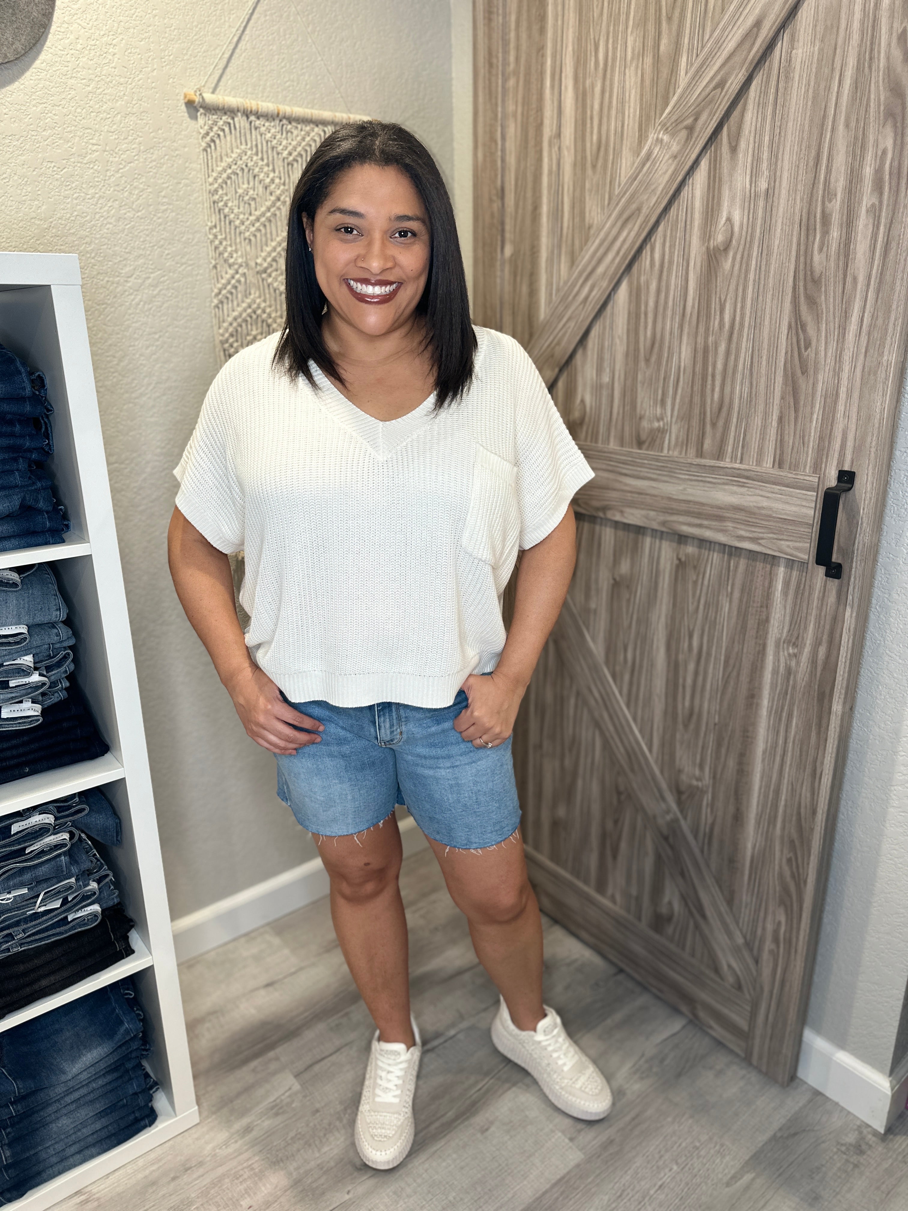 V-Neck Boxy Fit Lightweight Spring Knit Sweater Top