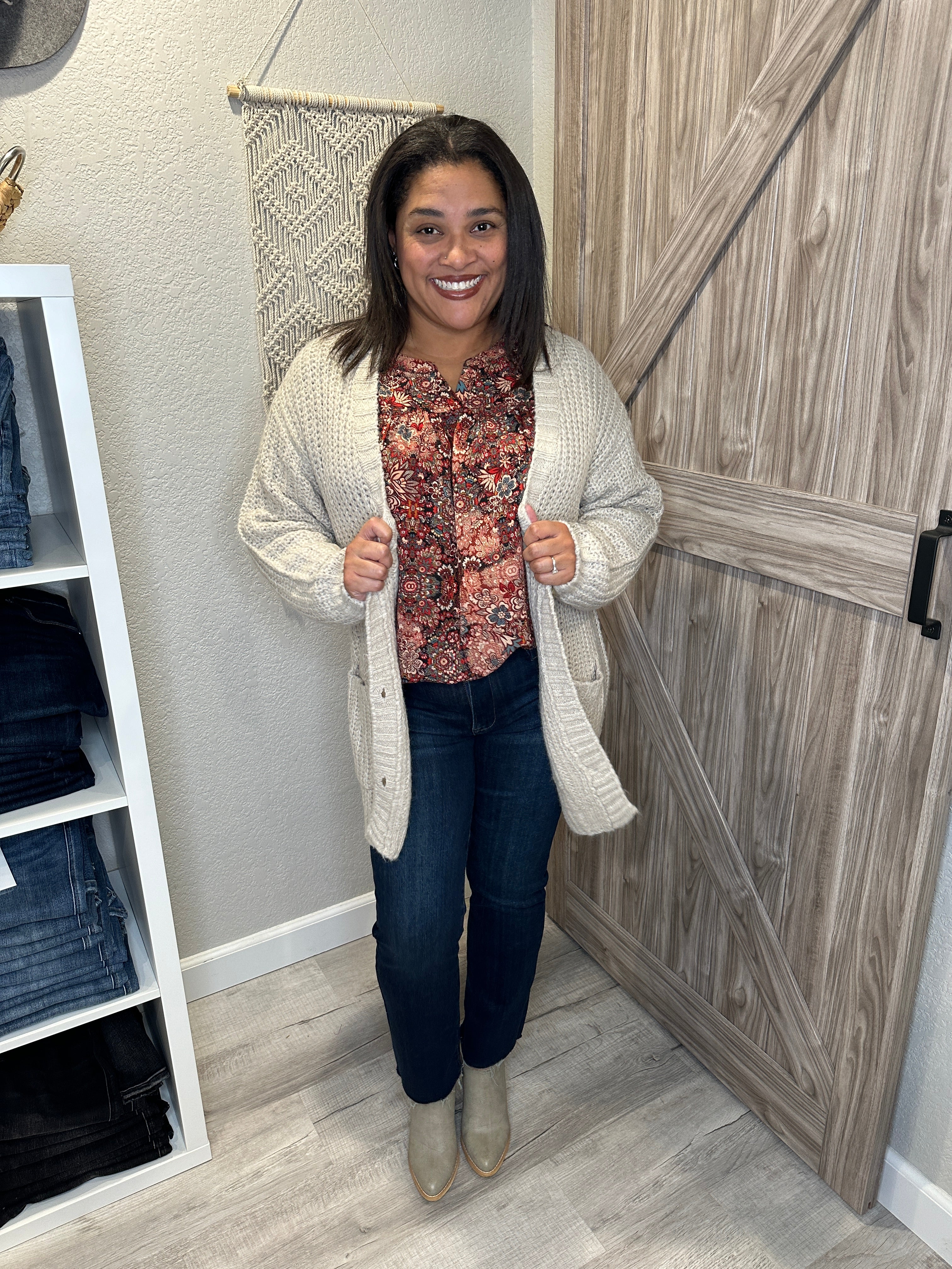 Size Medium Saltwater Luxe Cozy Natural Color Chunky 3 Button Cardigan