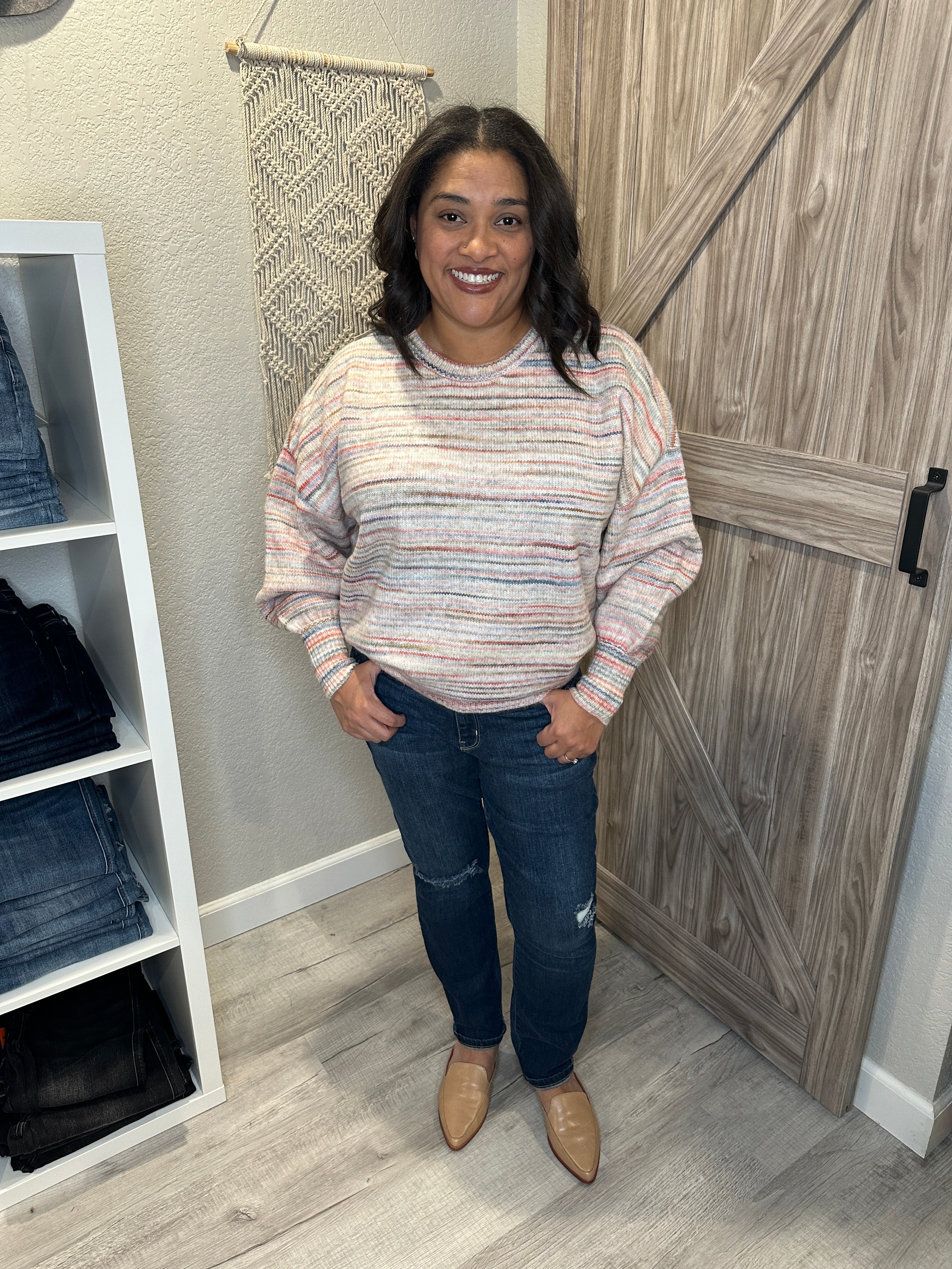 Size XS Saltwater Luxe Cheri Multicolor Stripe Crewneck Sweater