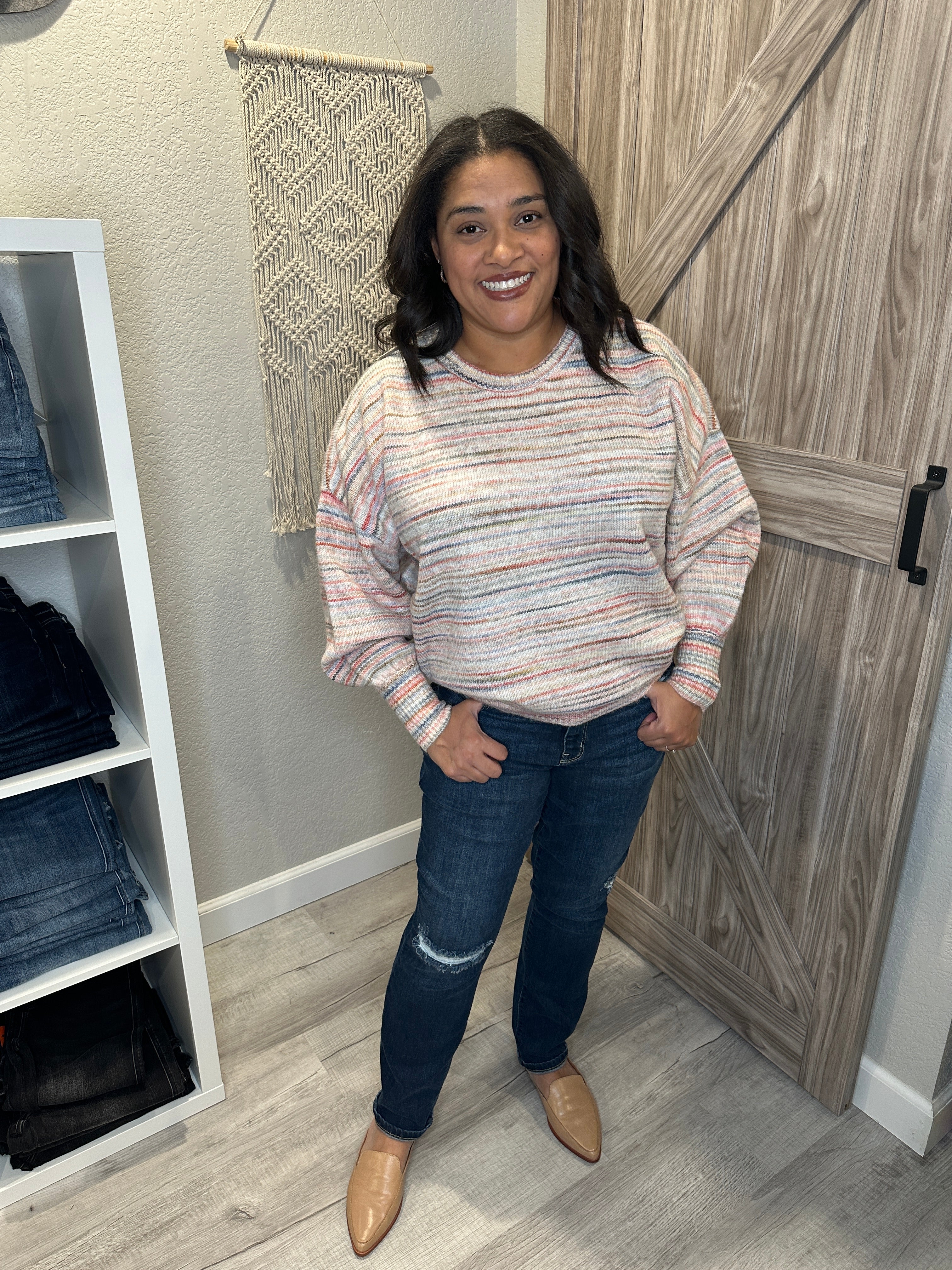 Size XS Saltwater Luxe Cheri Multicolor Stripe Crewneck Sweater