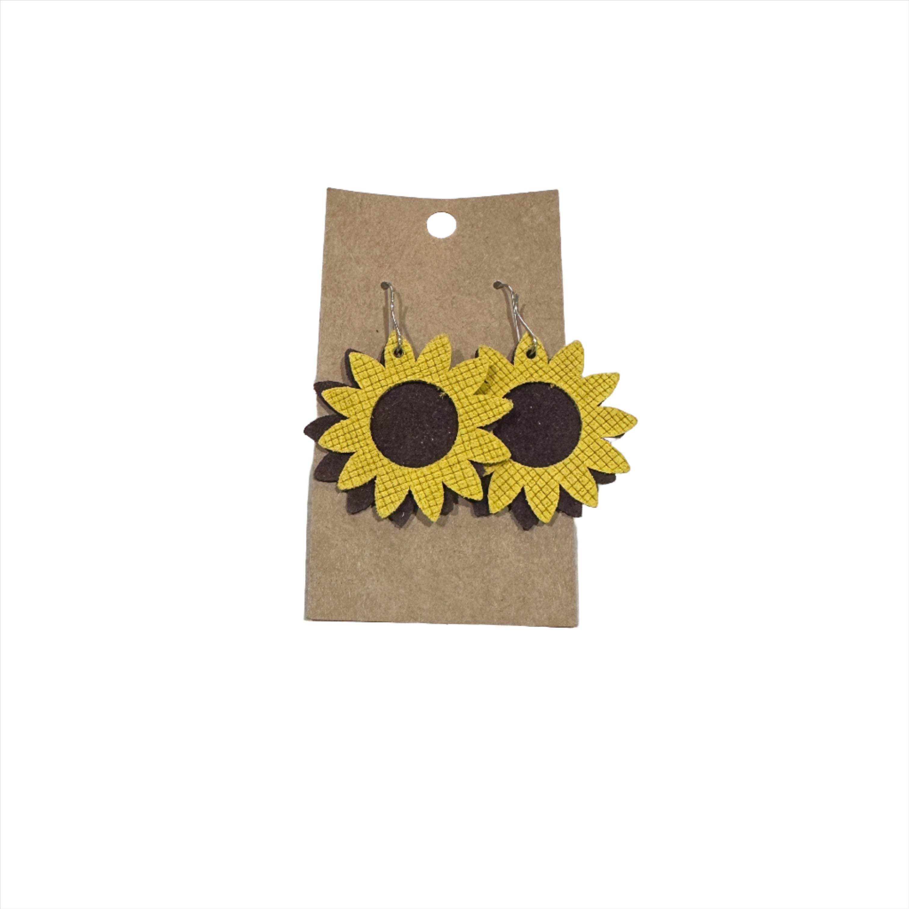 Sunflower Yellow & Brown Dangle Leather Earrings
