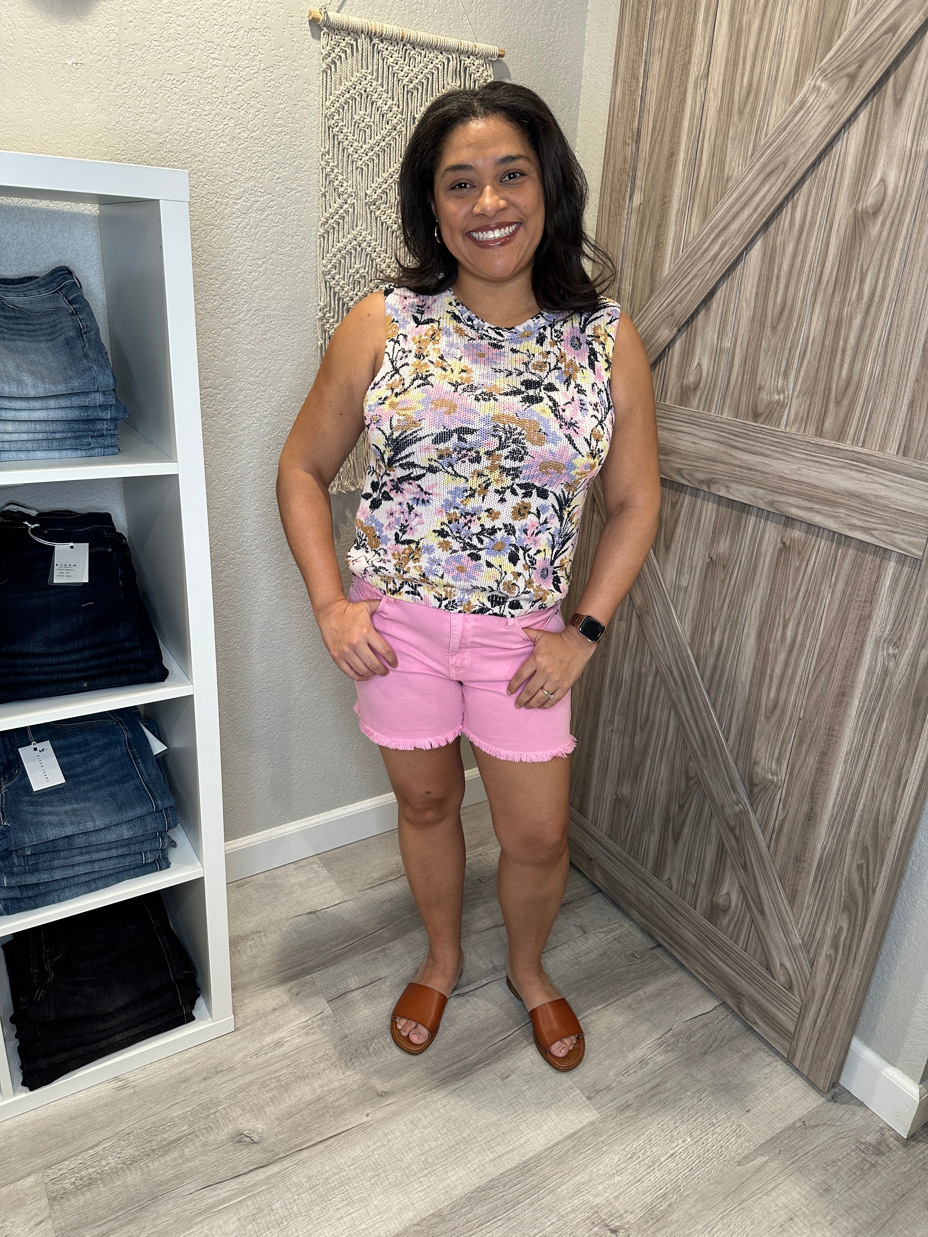 Judy Blue Midrise Garment Dyed Light Pink Fray Hem Shorts