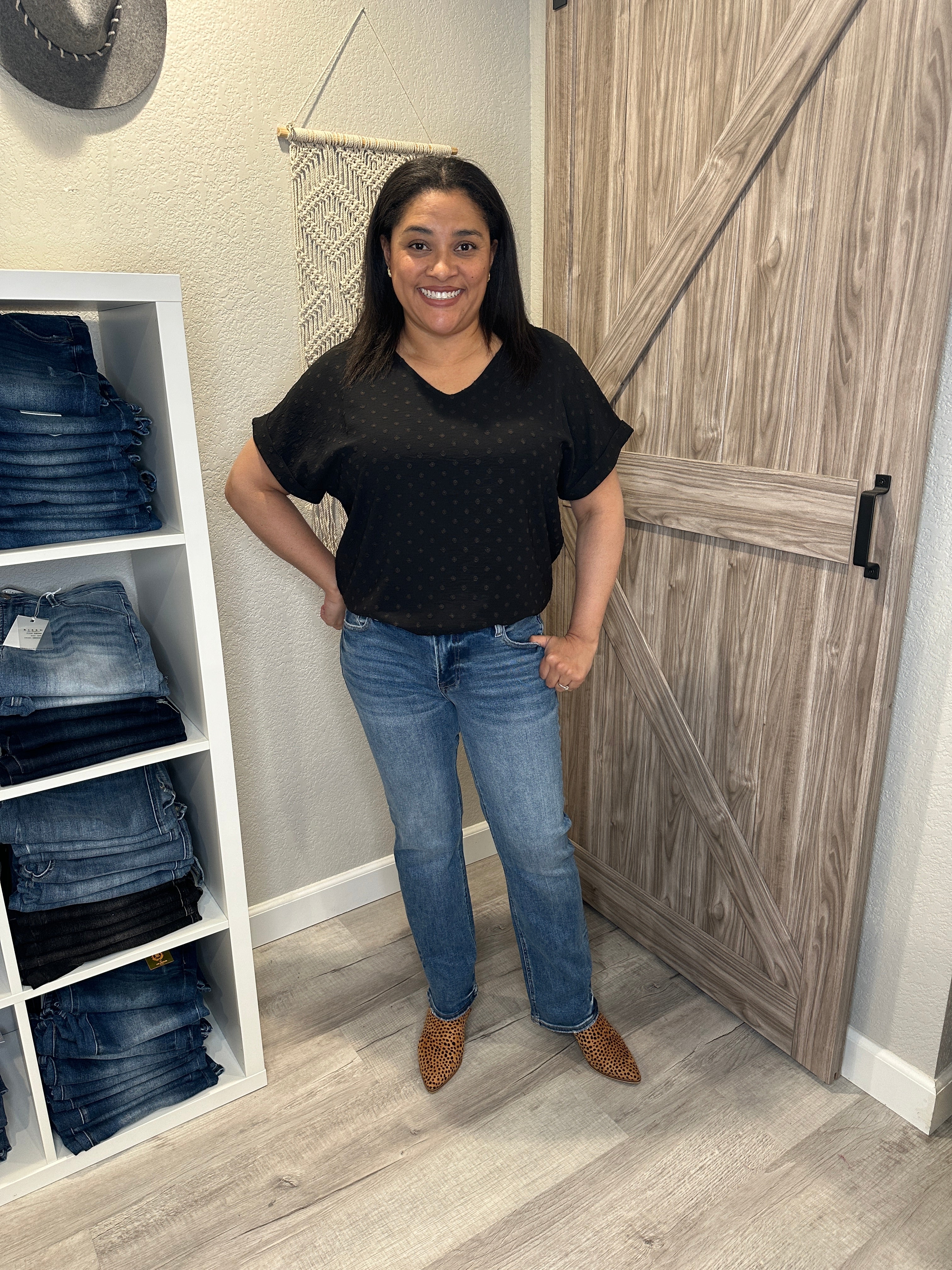 Swiss Dot Classic V Neck Dolman Top