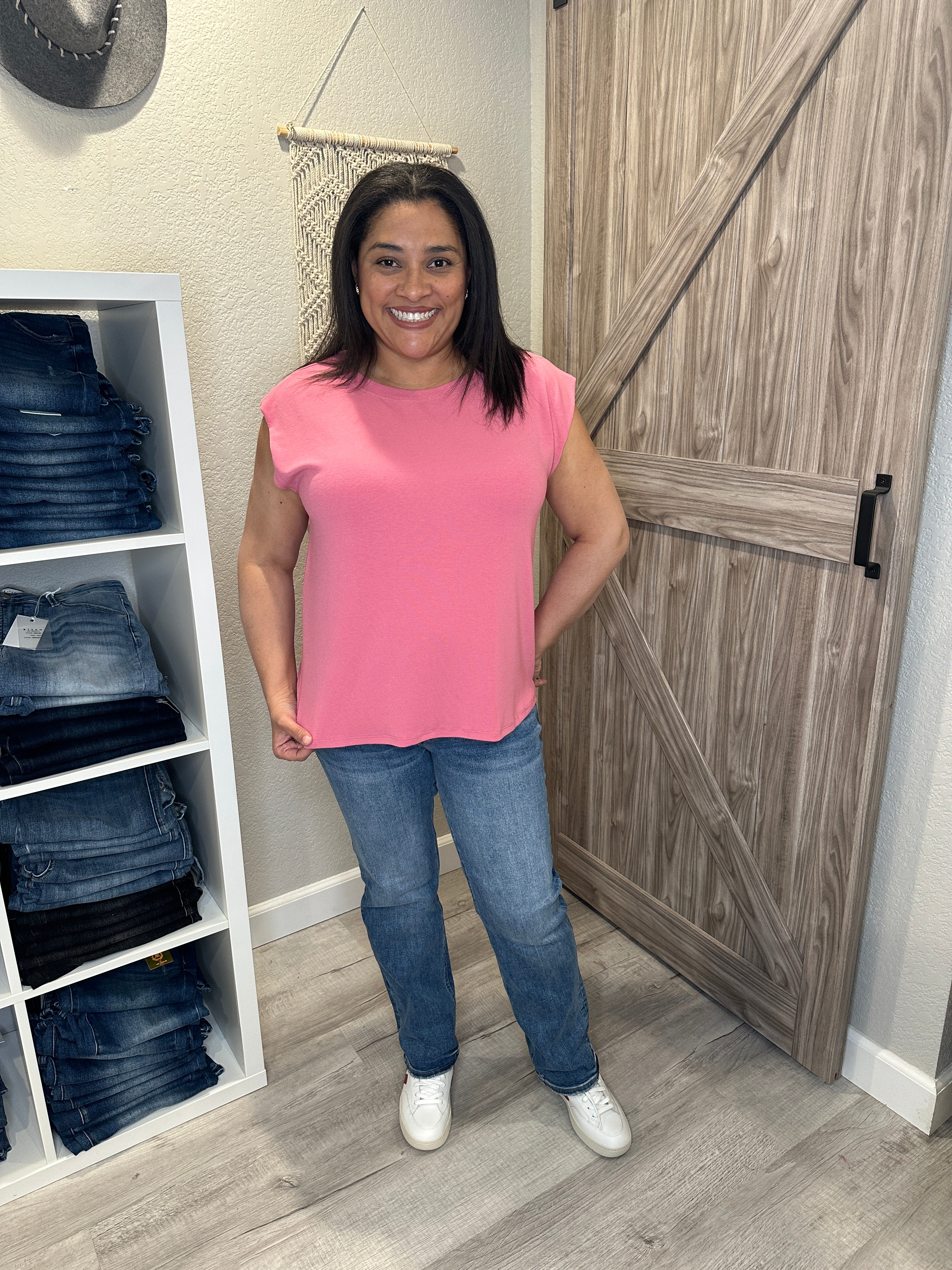 Pink Sleeveless Viscose Boxy Top