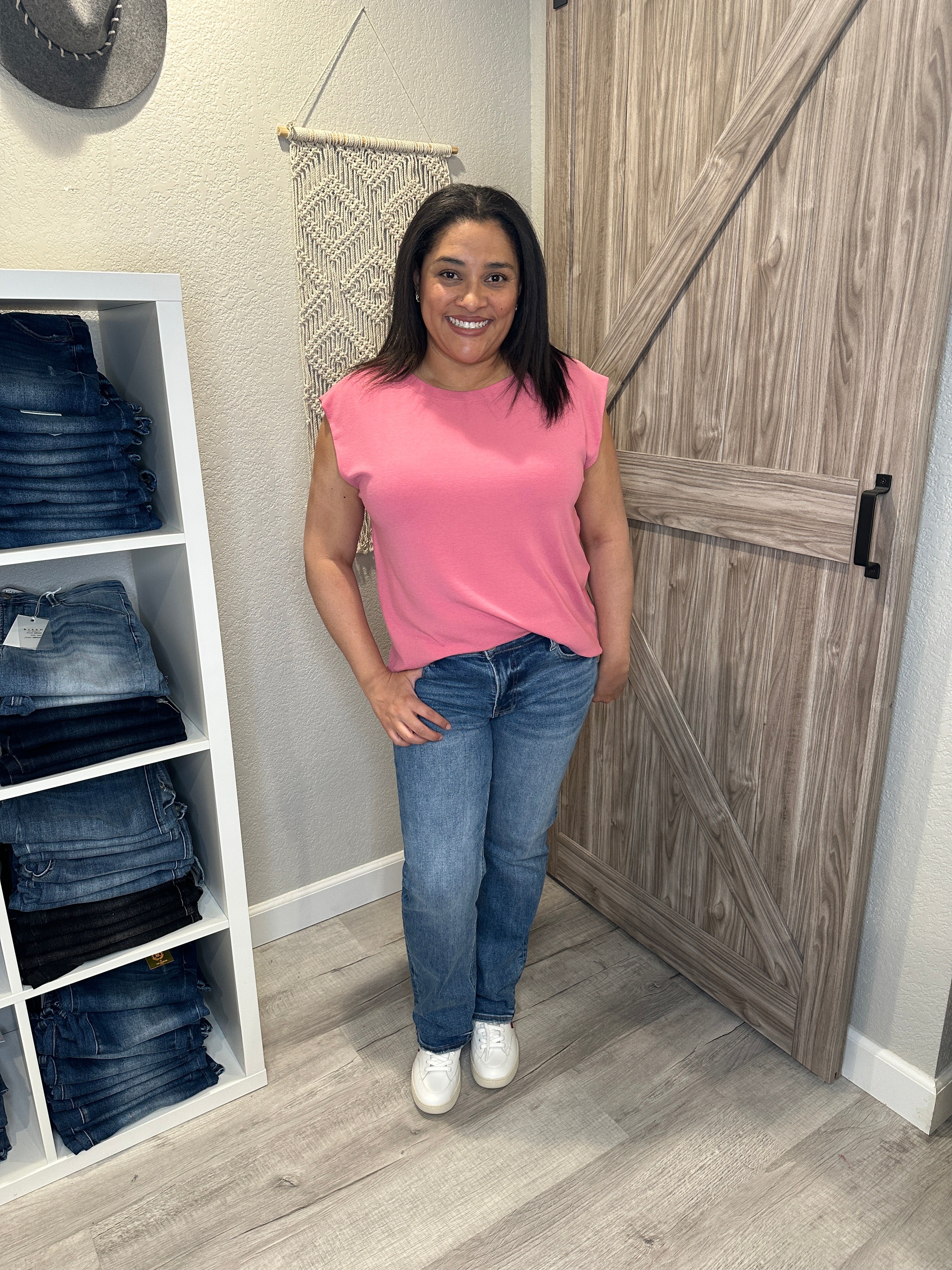 Pink Sleeveless Viscose Boxy Top