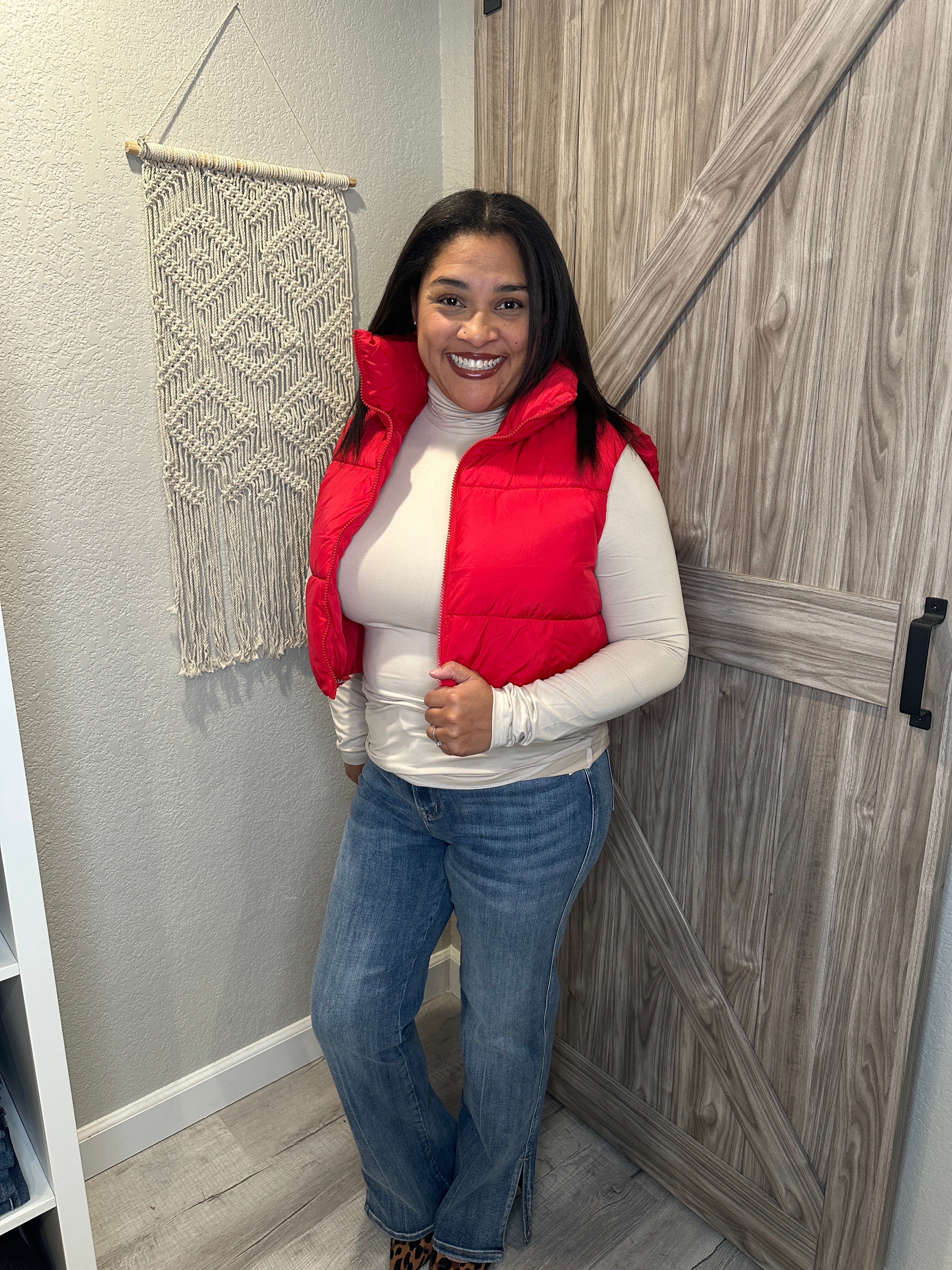 Size Medium Ruby Red Cropped Puffer Vest
