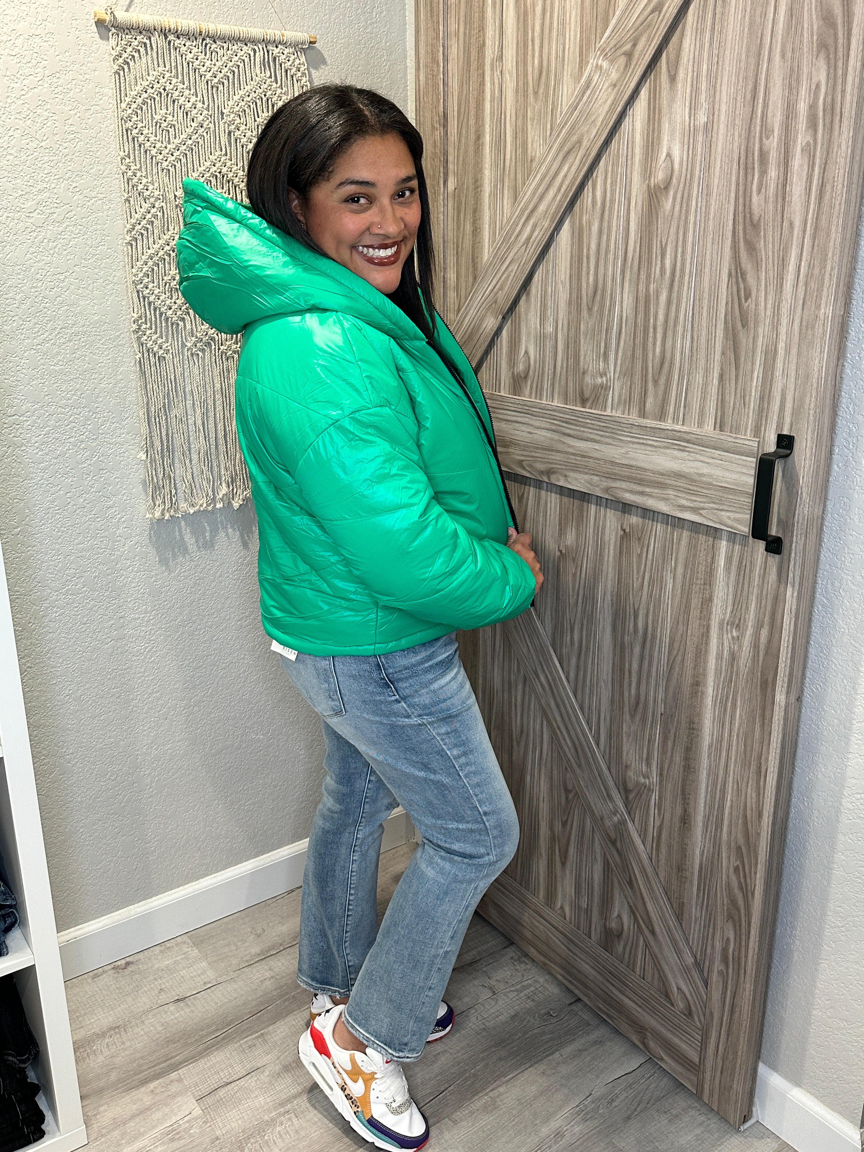 Saltwater Luxe Marsily Electric Green Puffer Cropped Jacket