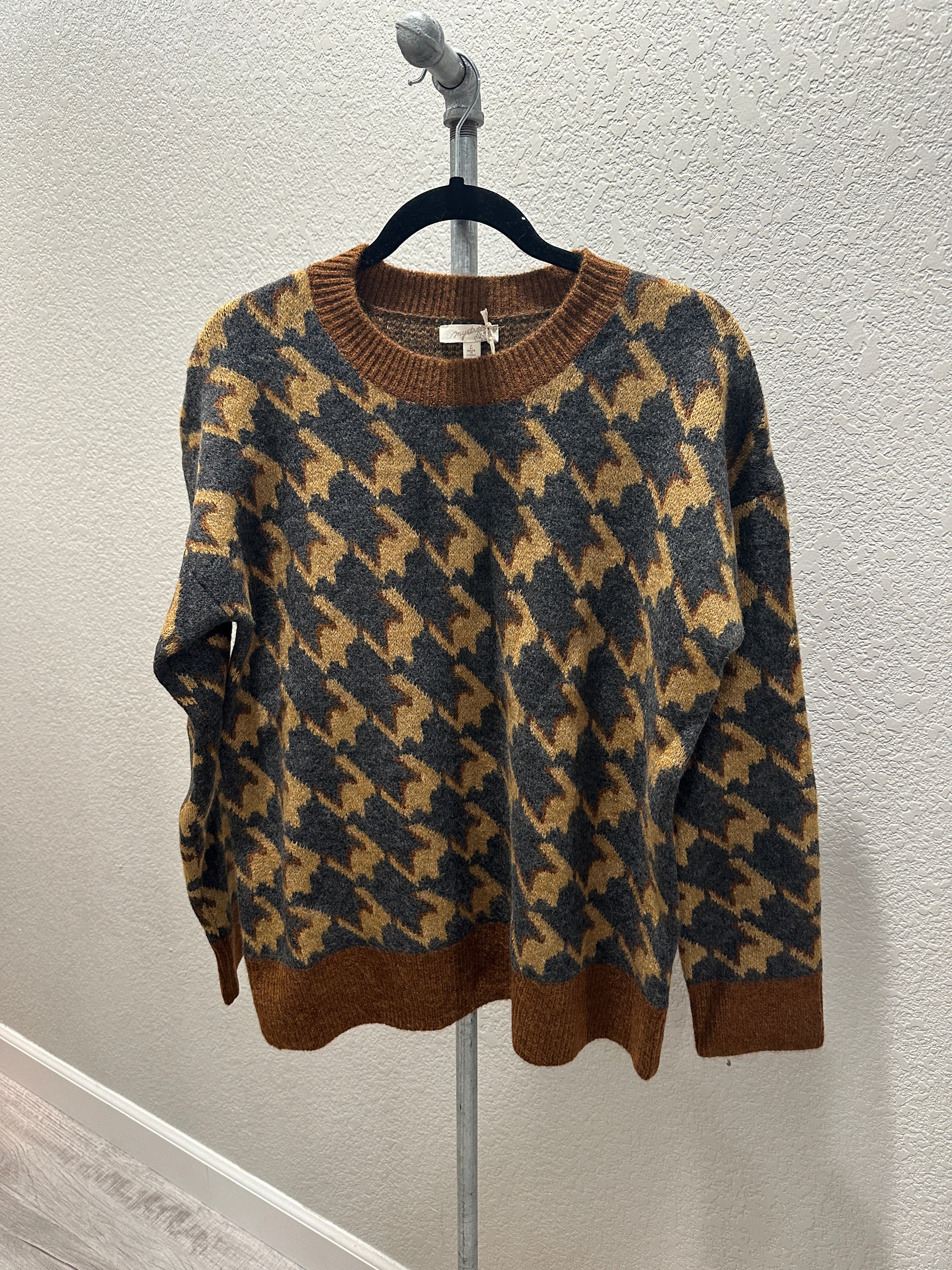Houndstooth Brown & Charcoal Crewneck Sweater