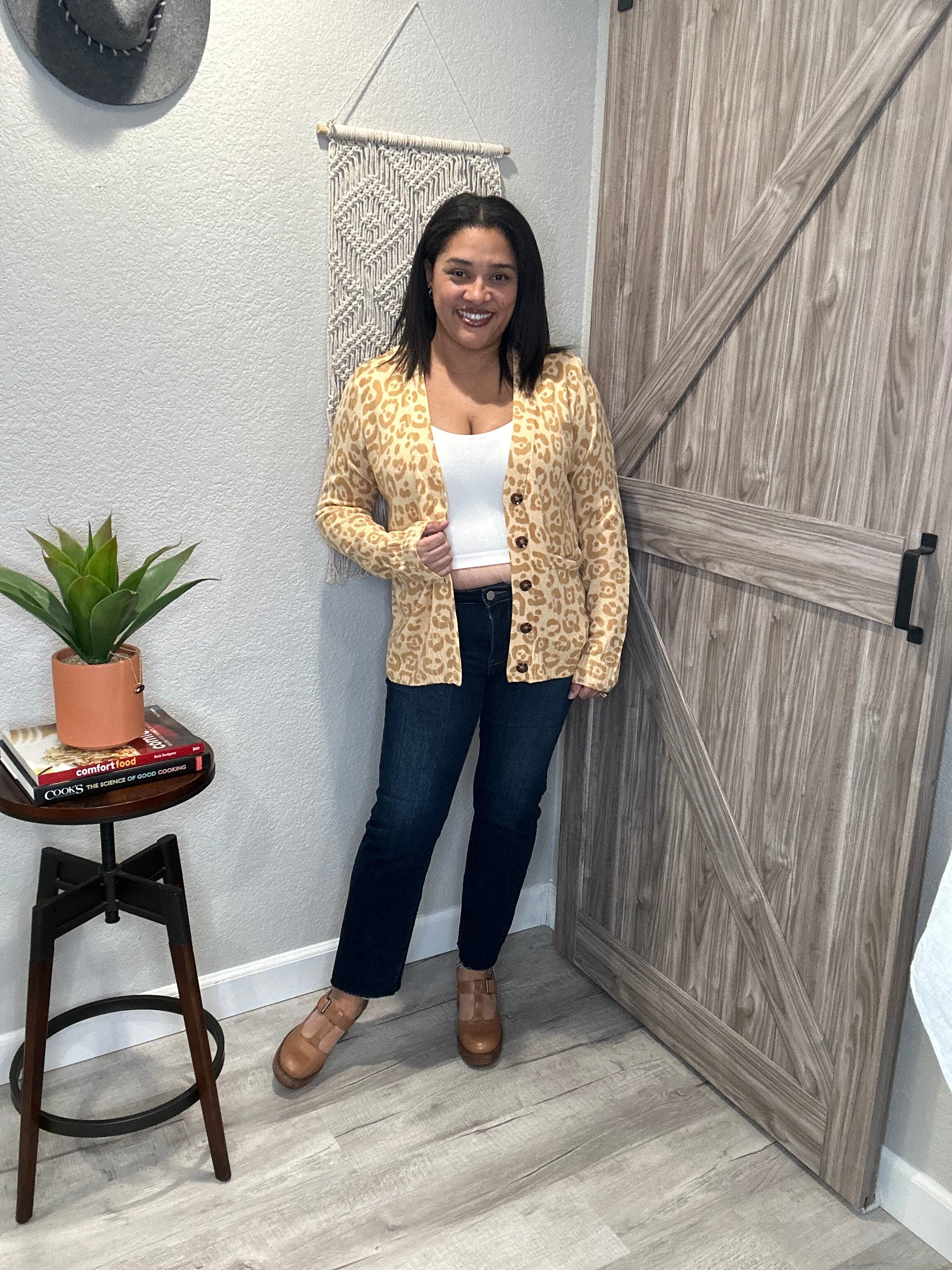 Marigold Leopard Print Button Down Spring Cardi