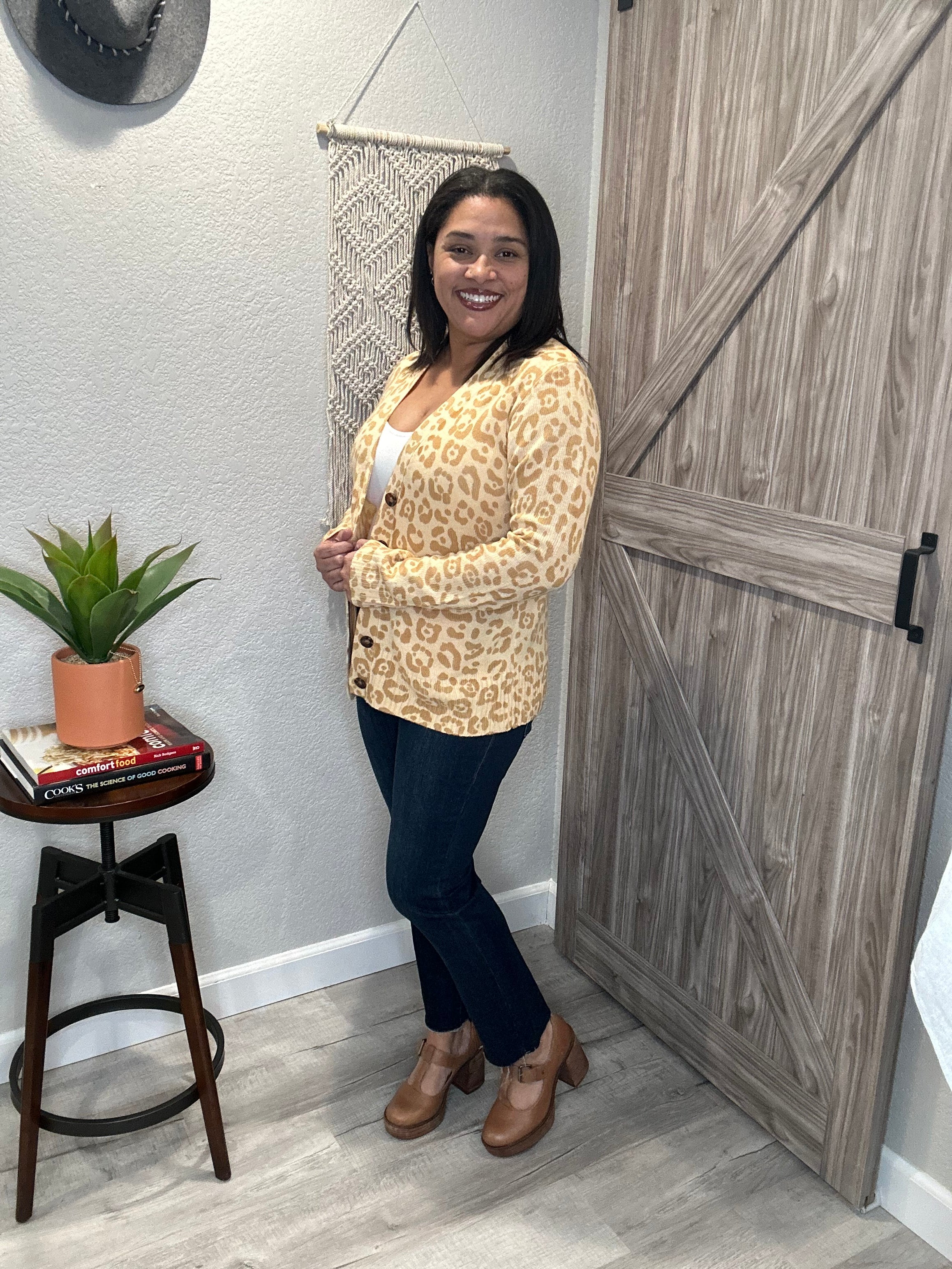Marigold Leopard Print Button Down Spring Cardi