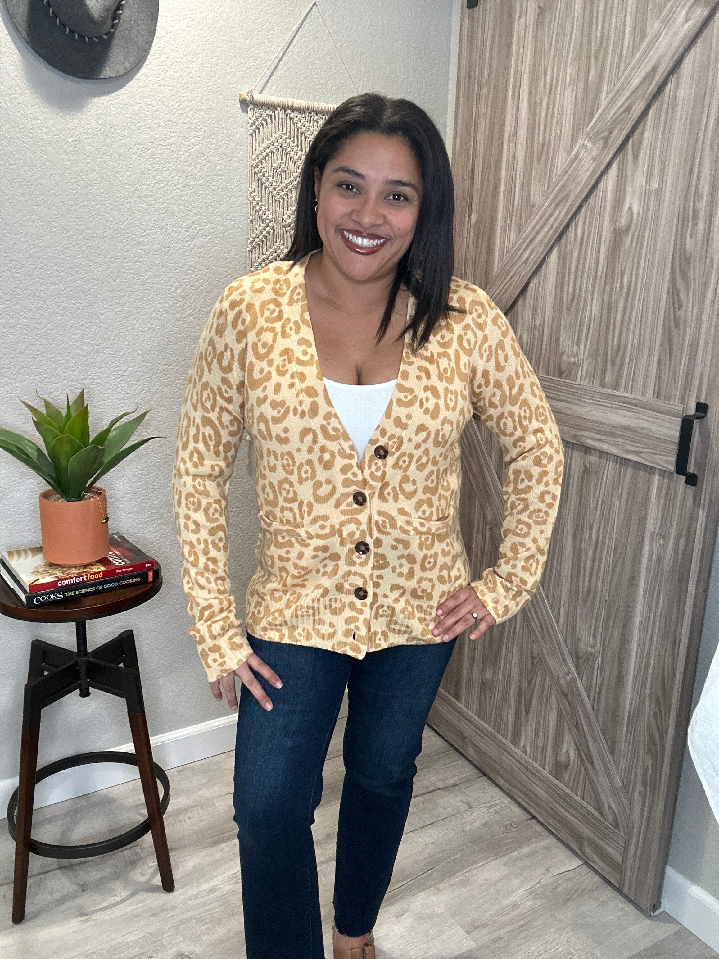 Marigold Leopard Print Button Down Spring Cardi