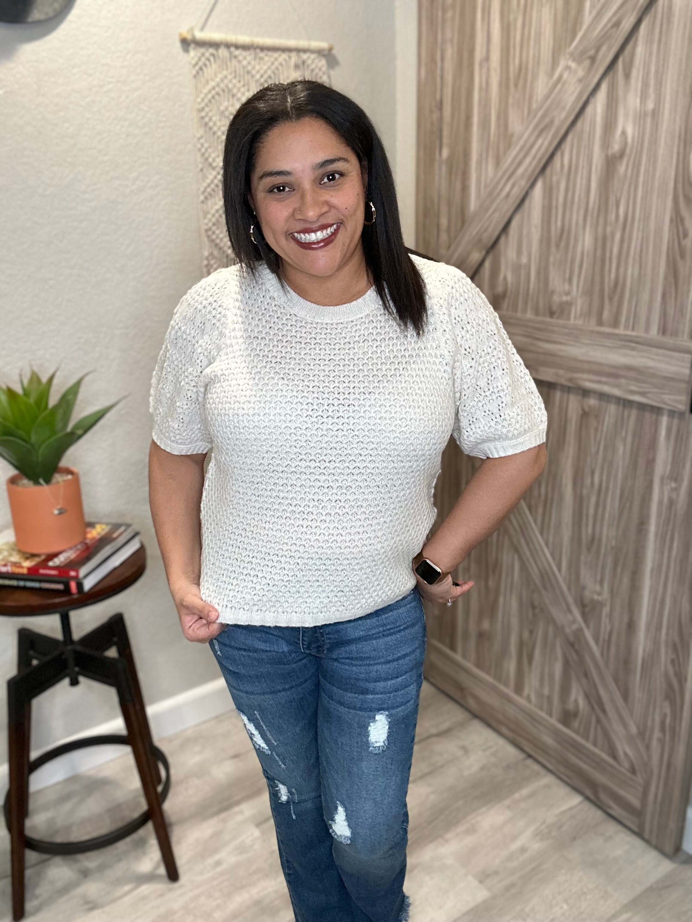 Size XS Saltwater Luxe Doc Short Puff Sleeve Knit Sweater
