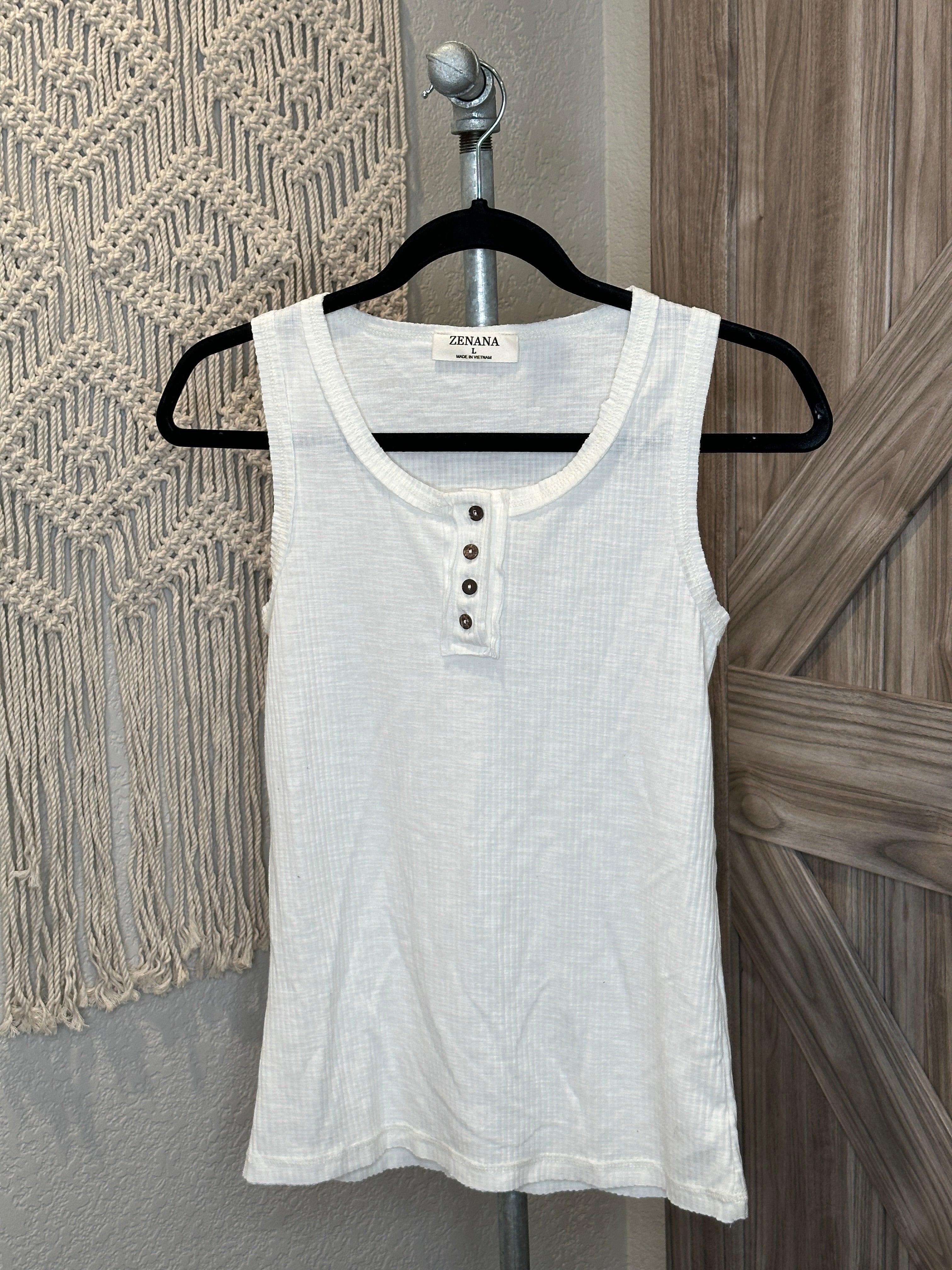 Fitted Summer Ribbed Tank Top with Button Details