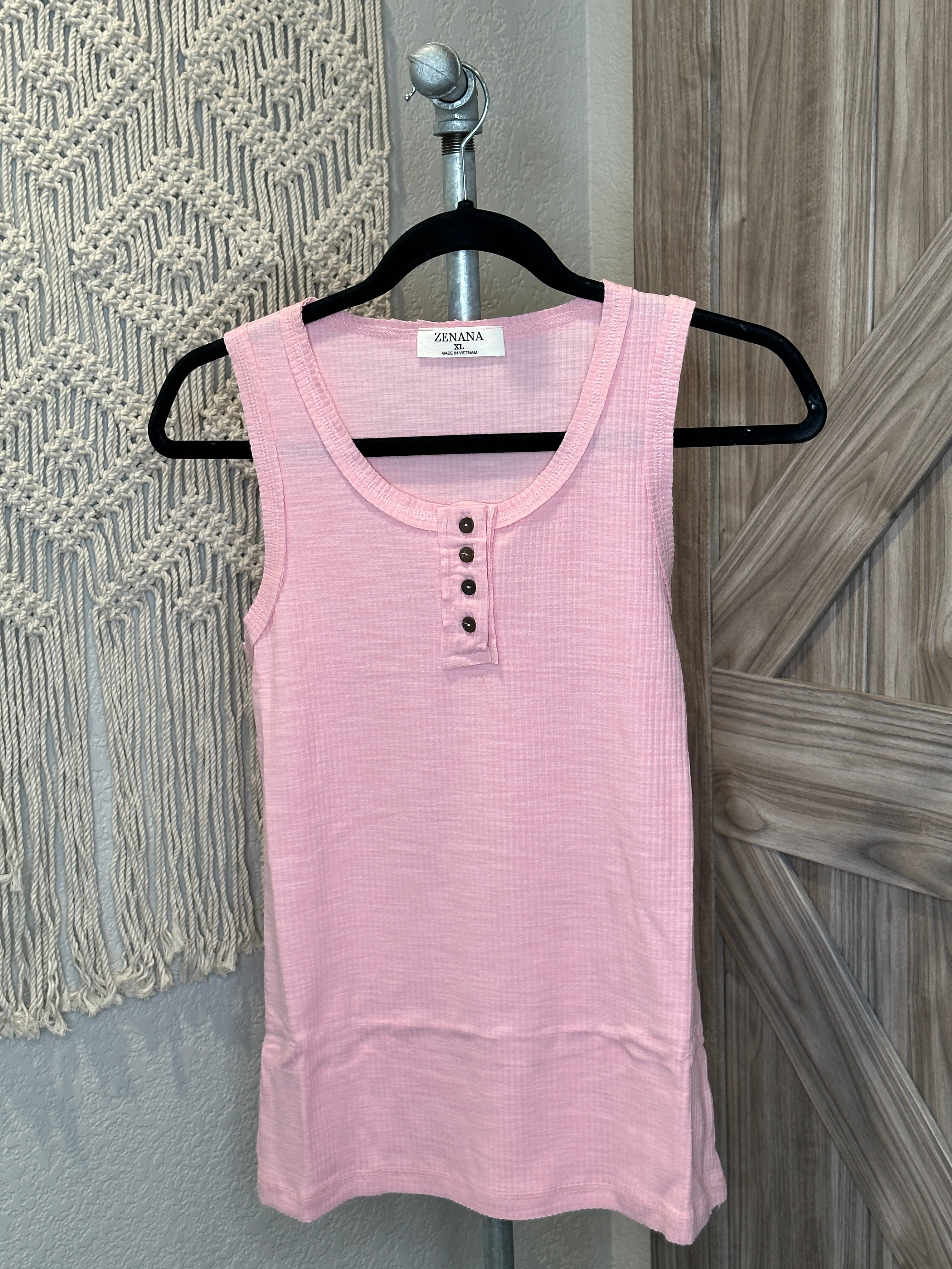 Fitted Summer Ribbed Tank Top with Button Details