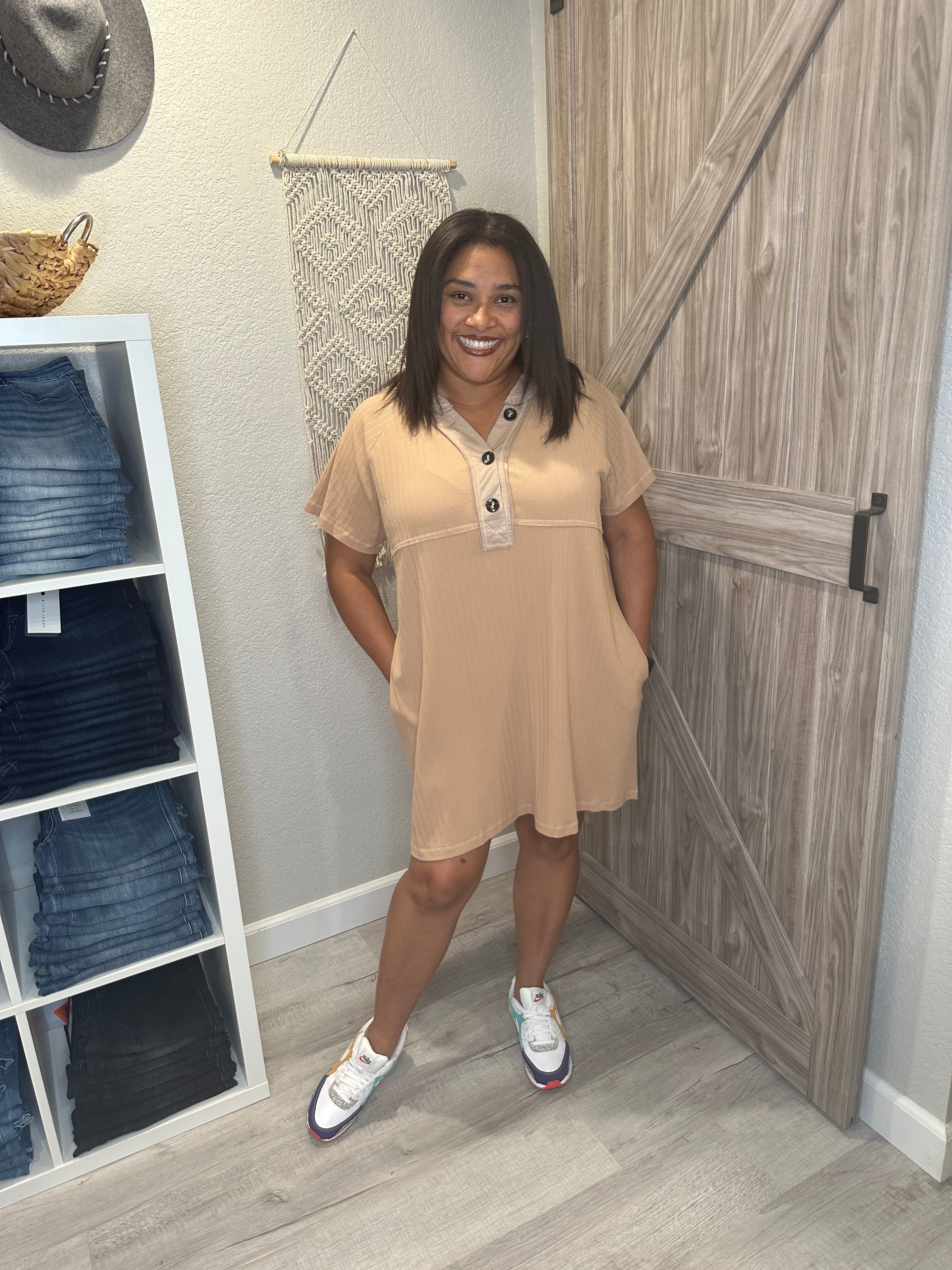 Ribbed Knit T Shirt Casual Above the Knee Dress