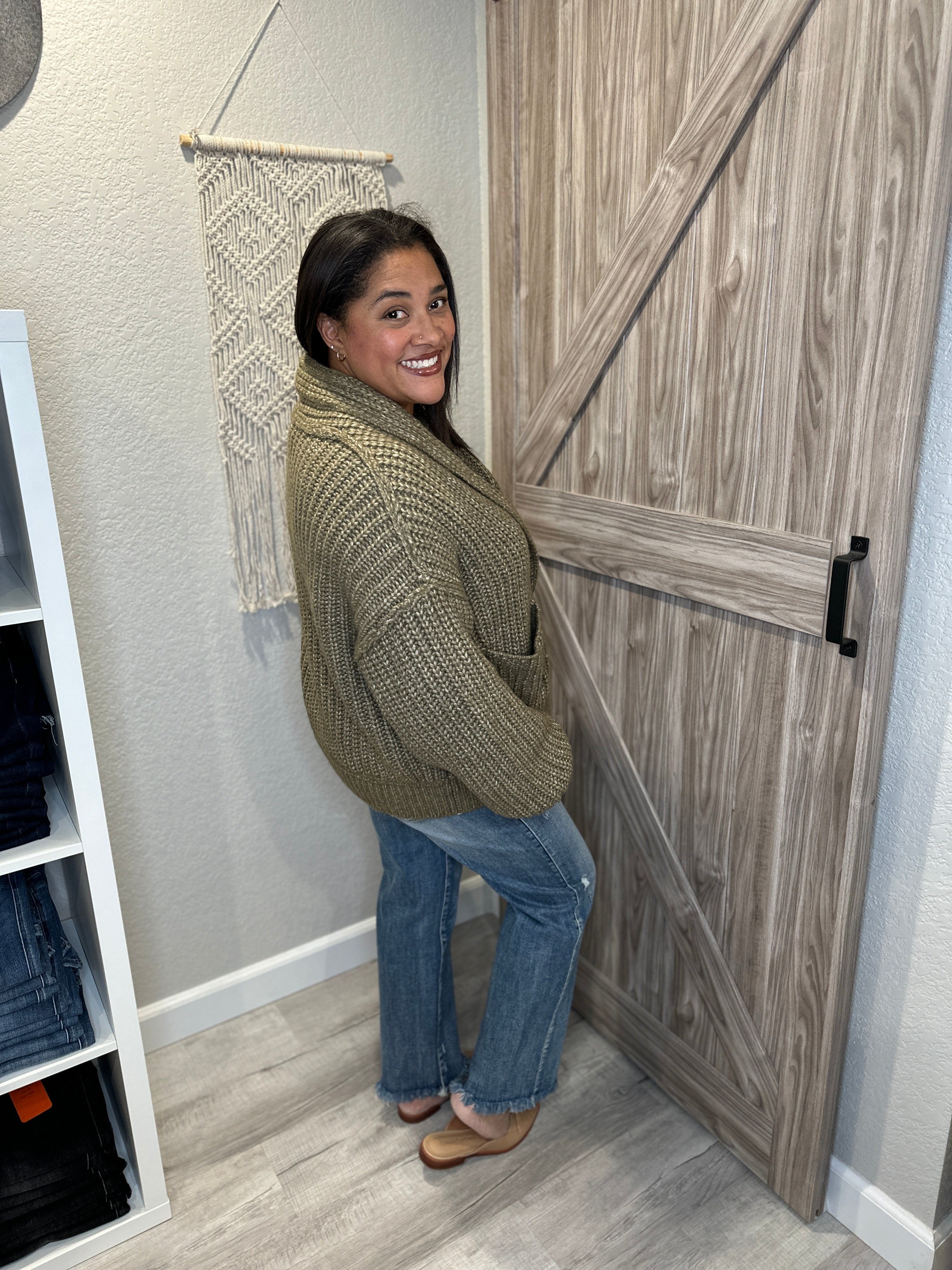 Size Large & XL Saltwater Luxe Cain Olive Cardigan Chunky Knit Sweater