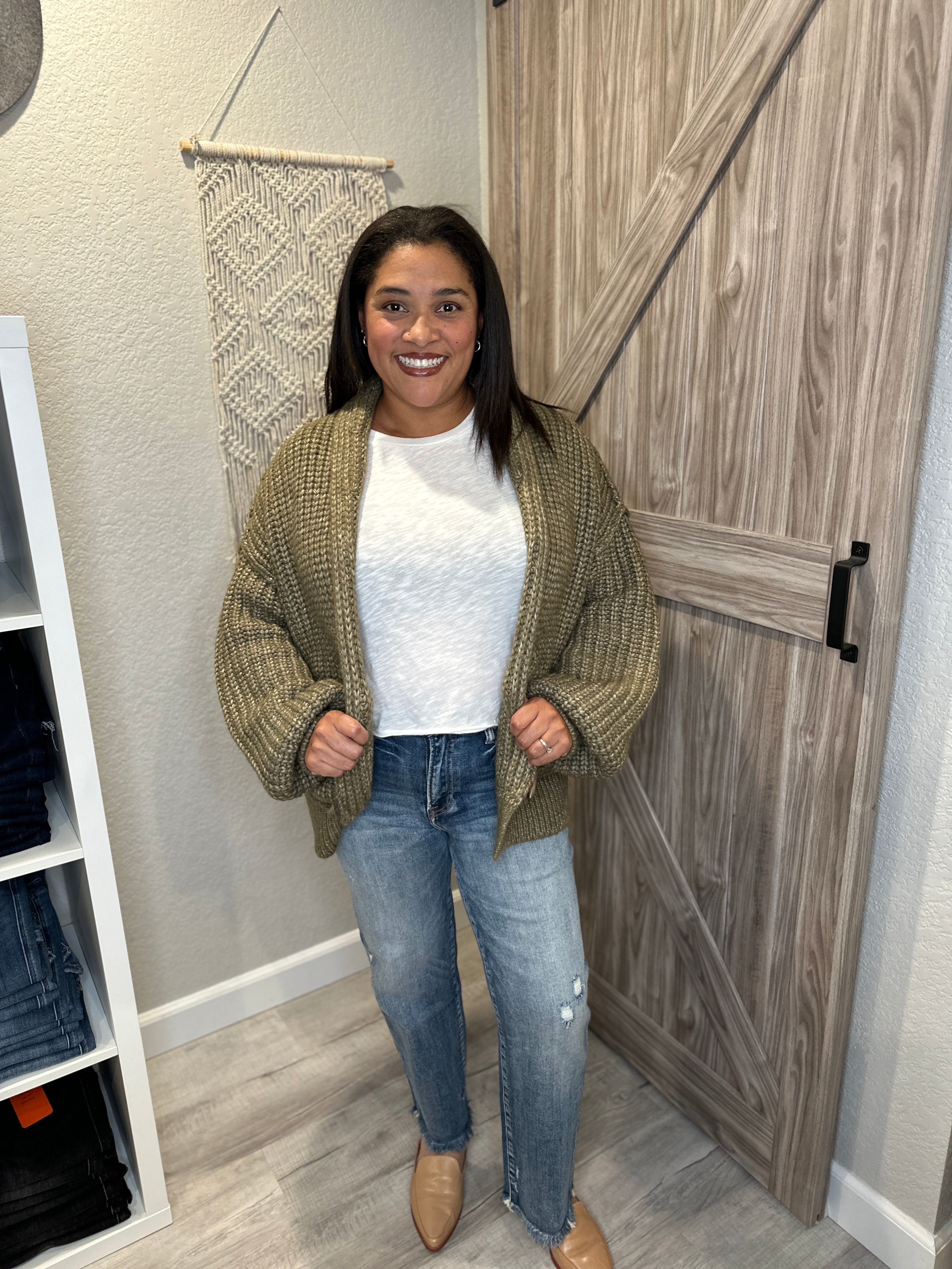 Size Large & XL Saltwater Luxe Cain Olive Cardigan Chunky Knit Sweater