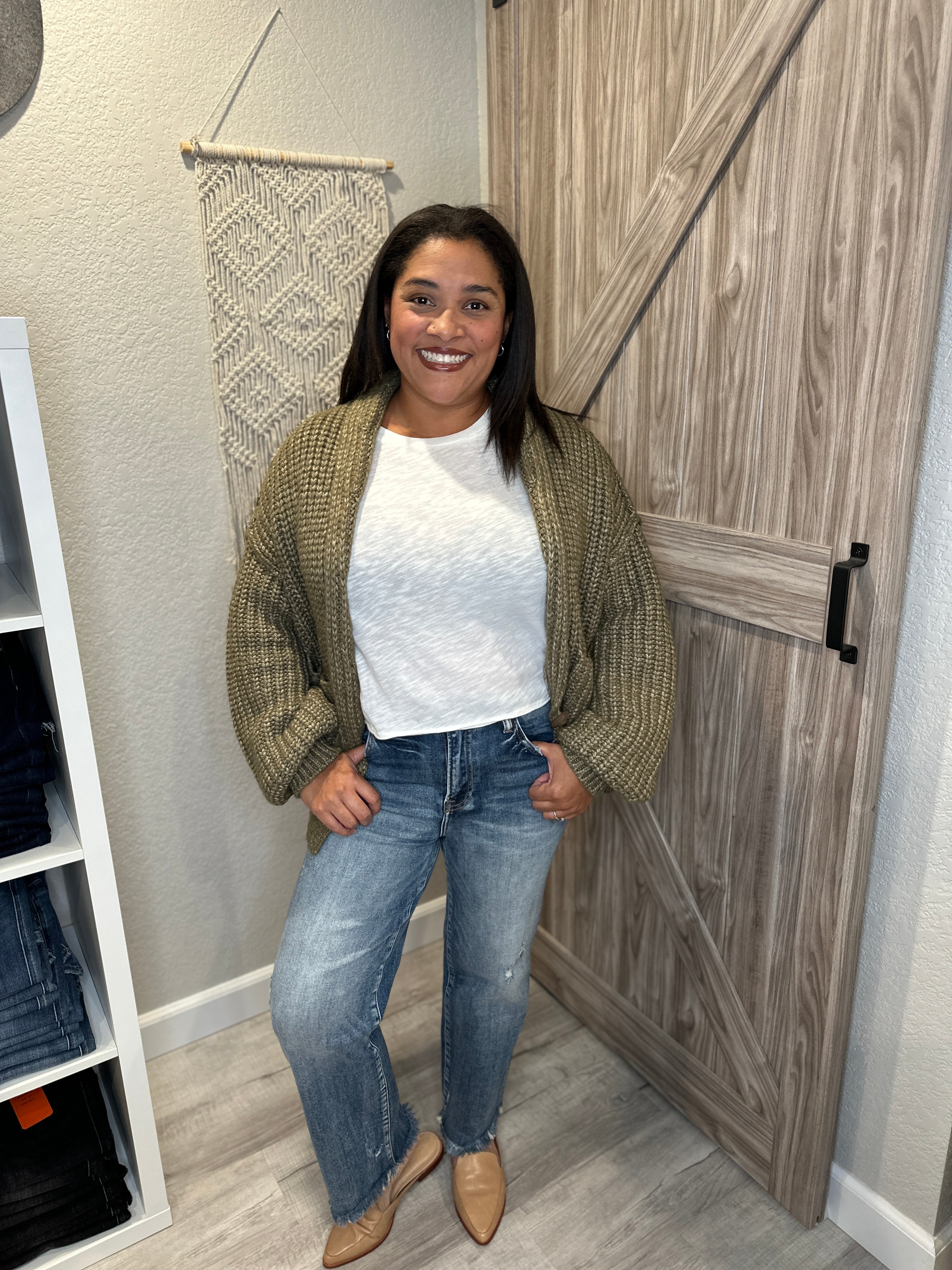 Size Large & XL Saltwater Luxe Cain Olive Cardigan Chunky Knit Sweater