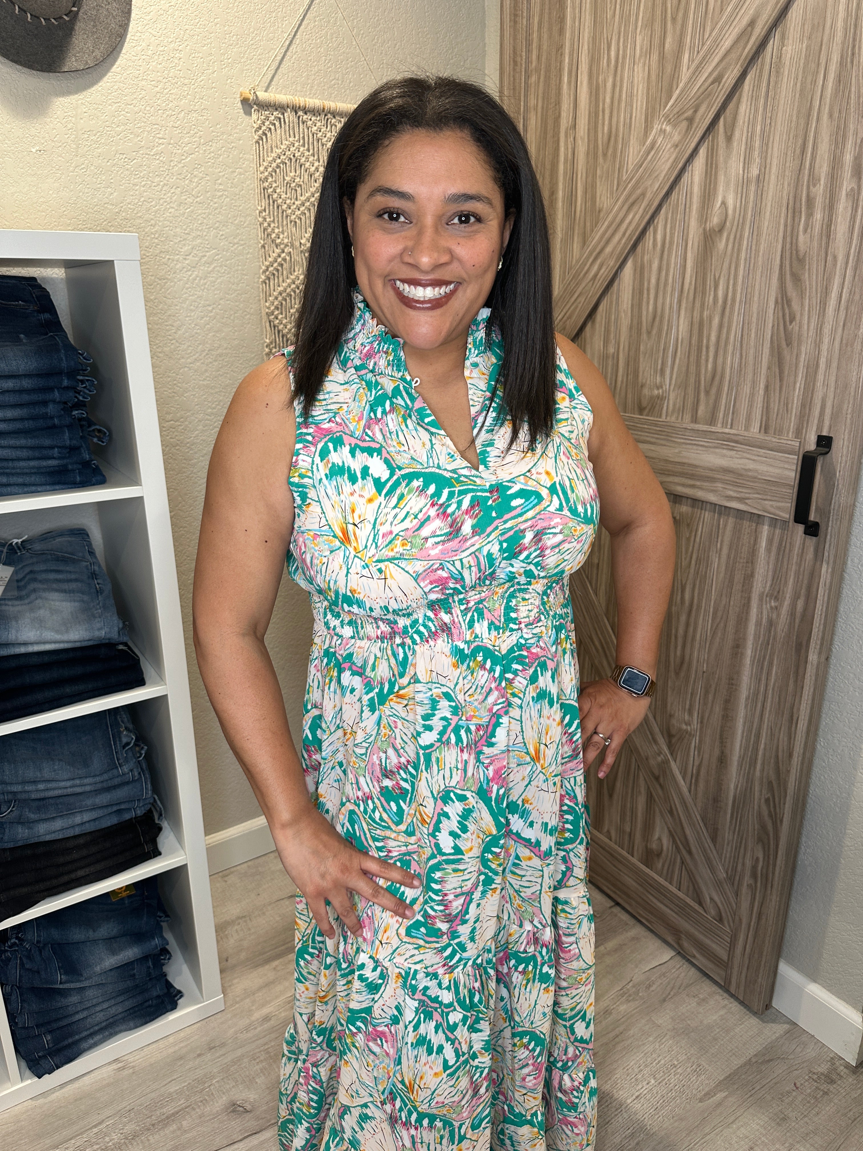 Summer Breeze Butterfly Print Tiered Maxi Dress