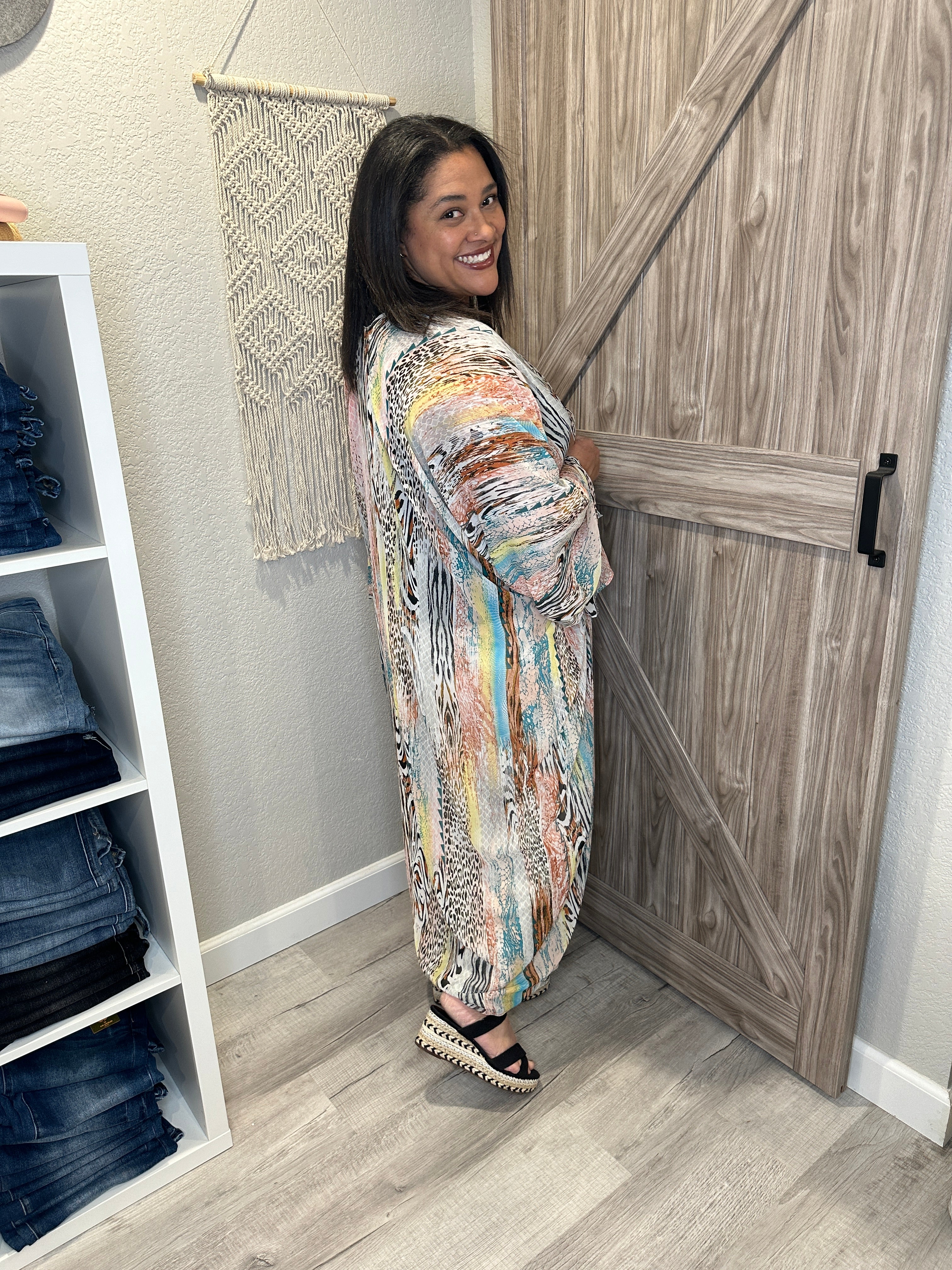 Multi Color Mixed Animal Print Sheer Kimono