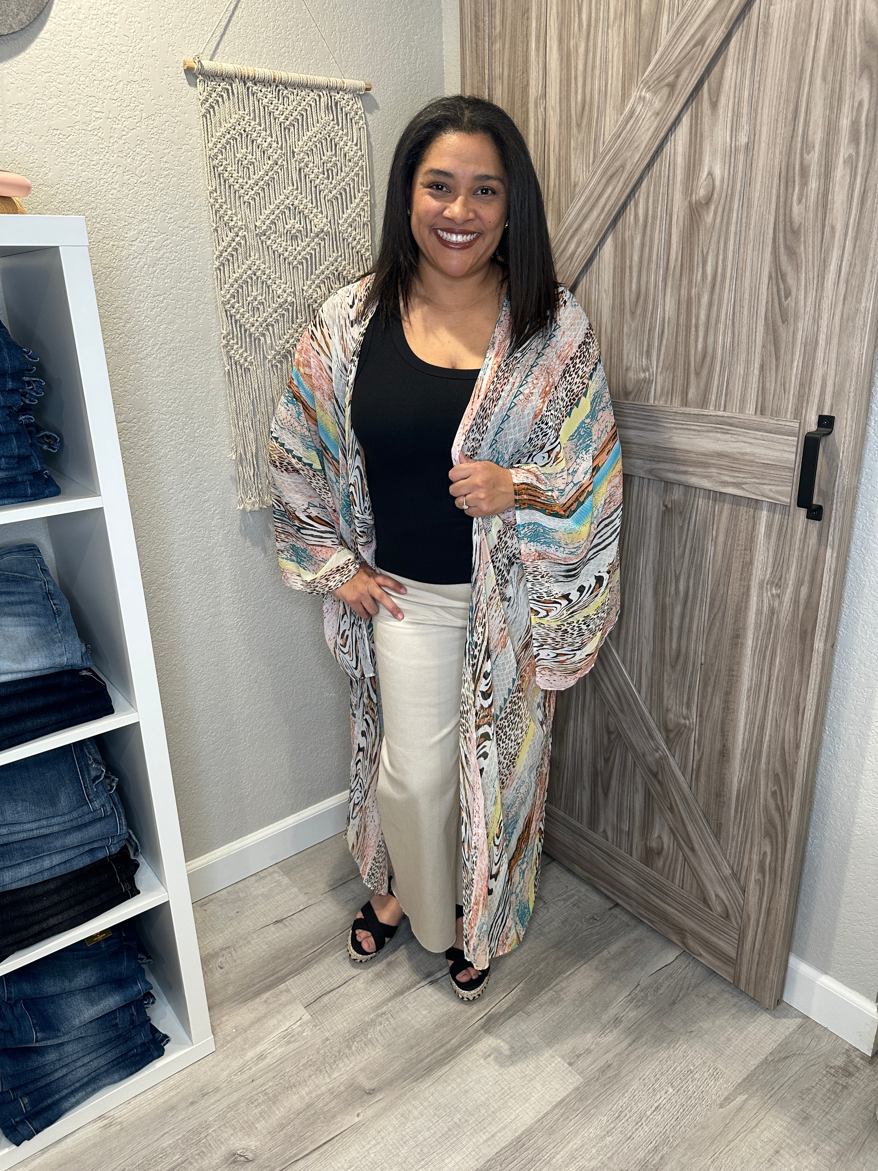 Multi Color Mixed Animal Print Sheer Kimono