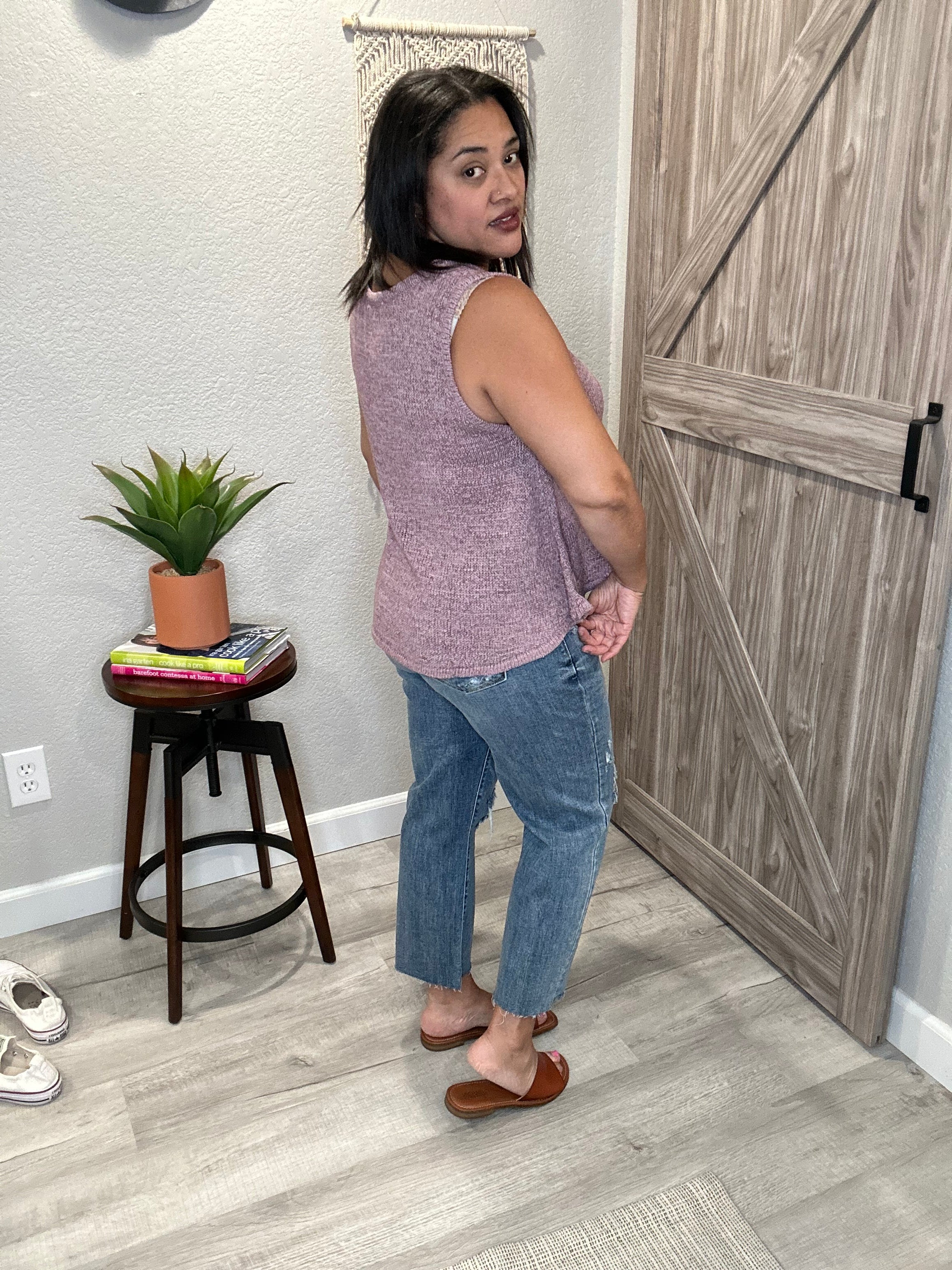 Dusty Lilac V Neck Spring Lightweight Sleeveless Sweater