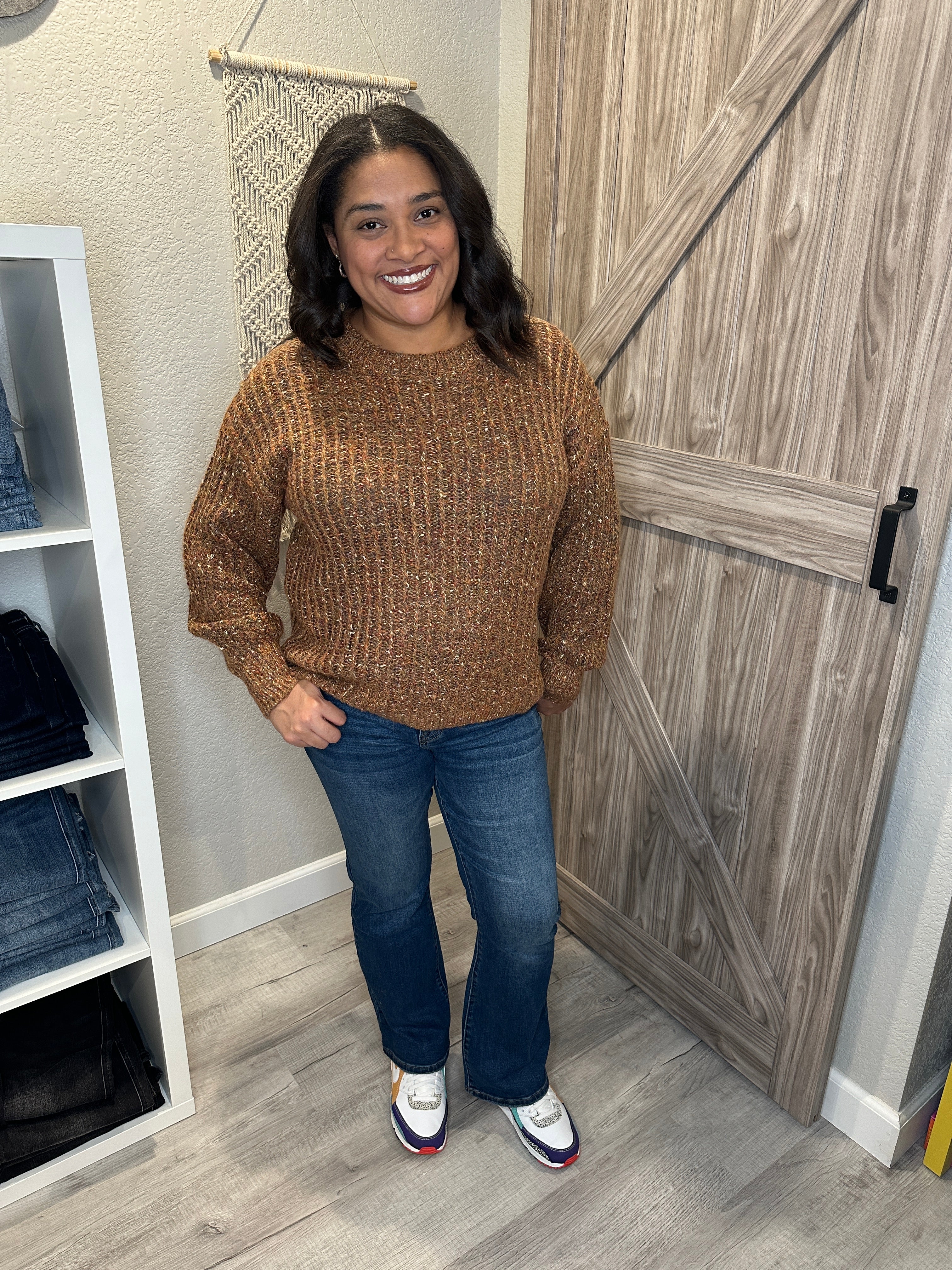 Copper Multi Color Woven Knit Crewneck Sweater