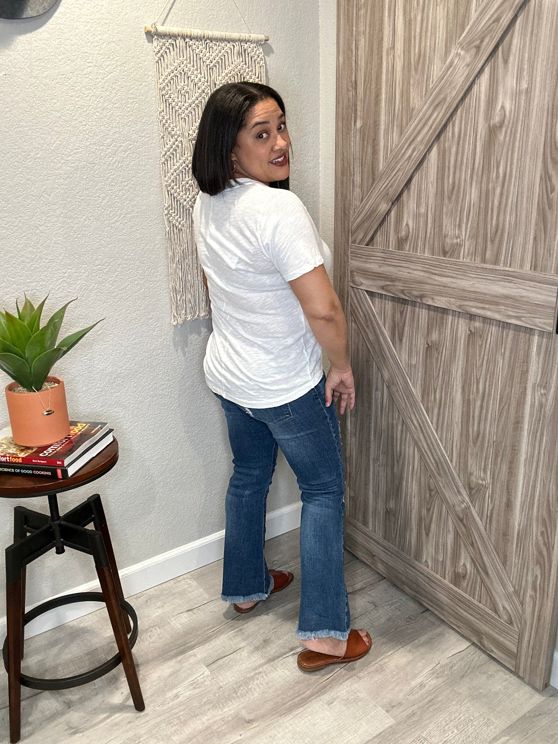 Bobi Shoulder Seam V Neck Tee Shirt