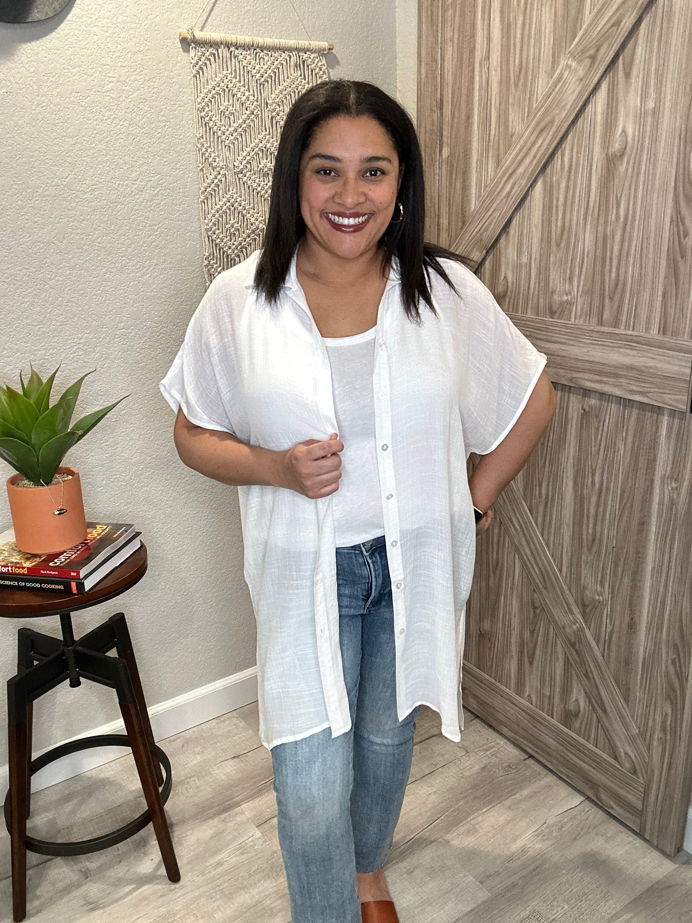 Sheer Summer Button Down Short Sleeve Tunic