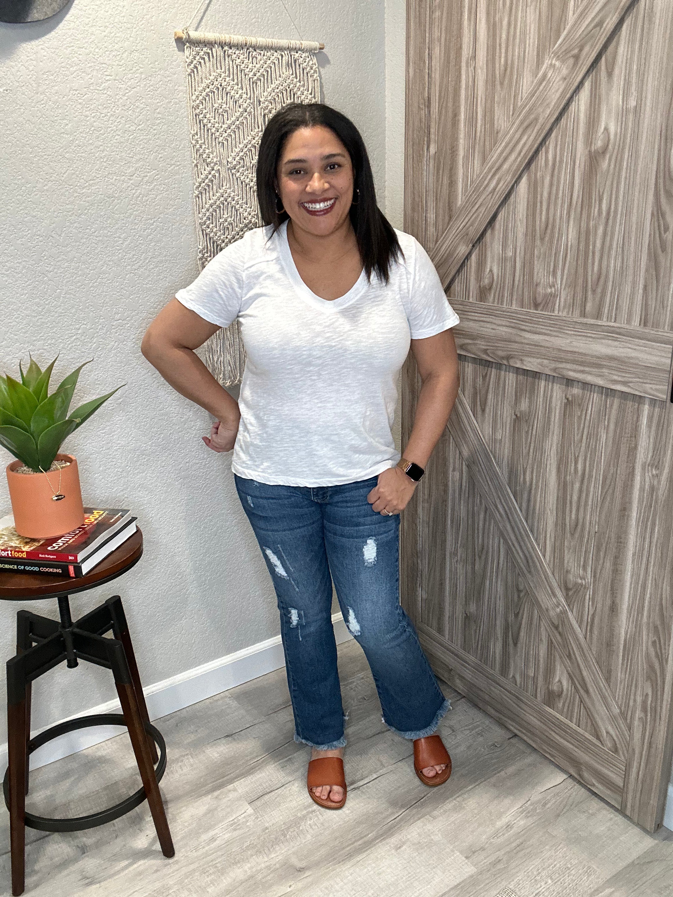 Bobi Shoulder Seam V Neck Tee Shirt