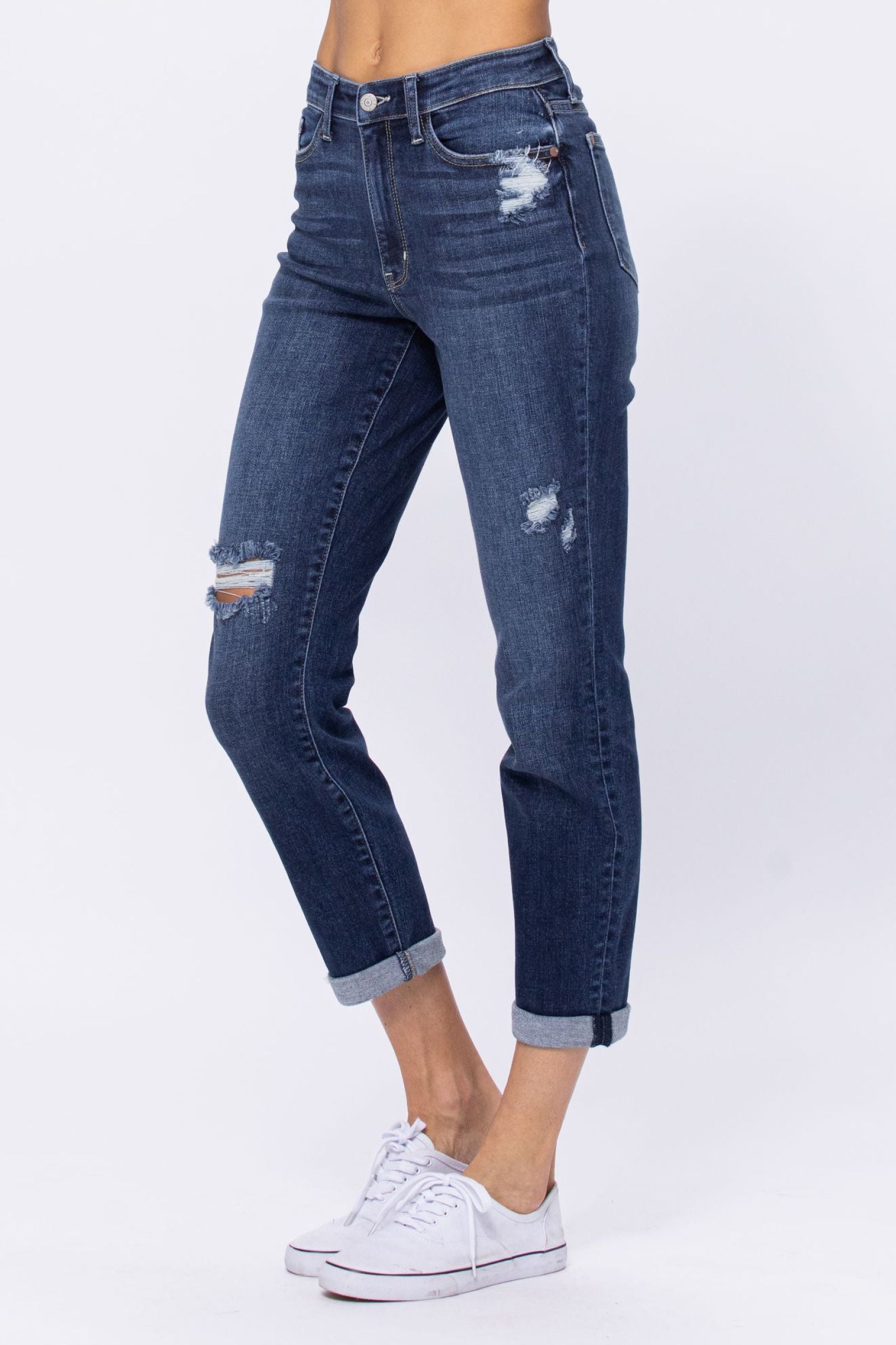 Judy Blue High Rise Dark Destroyed Boyfriend Denim Jeans