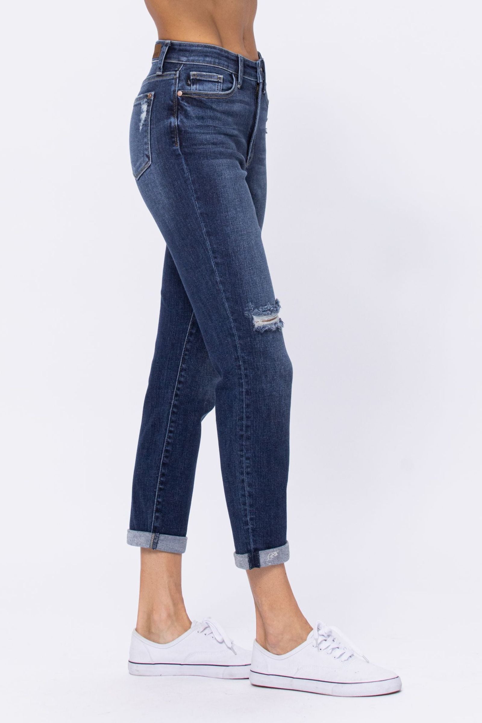 Judy Blue High Rise Dark Destroyed Boyfriend Denim Jeans