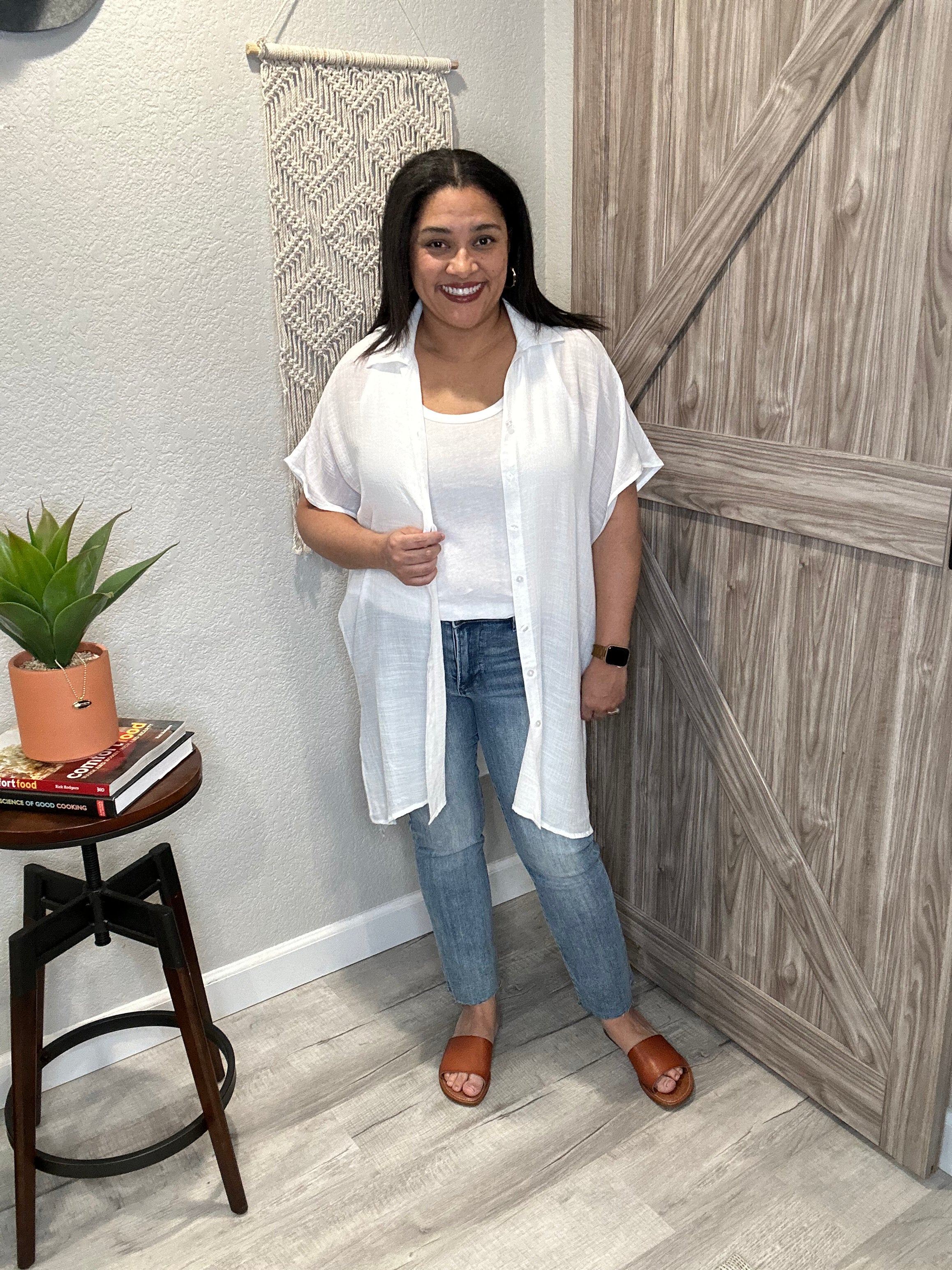 Sheer Summer Button Down Short Sleeve Tunic