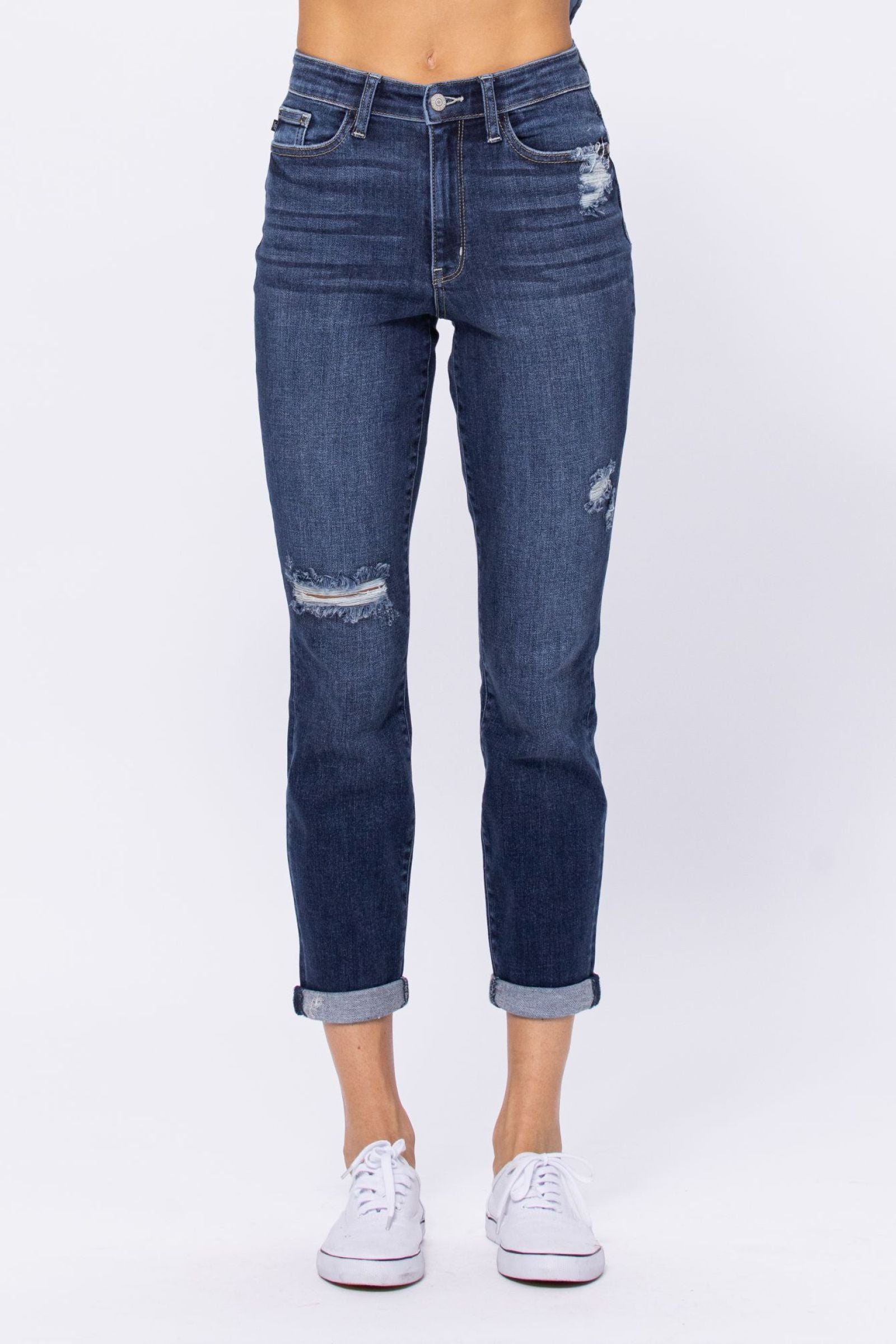 Judy Blue High Rise Dark Destroyed Boyfriend Denim Jeans