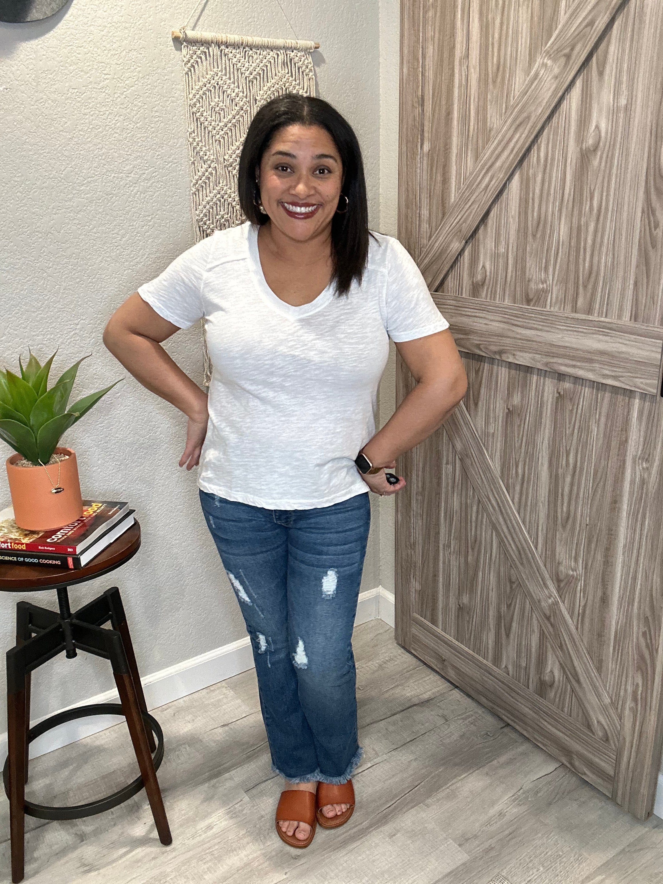 Bobi Shoulder Seam V Neck Tee Shirt