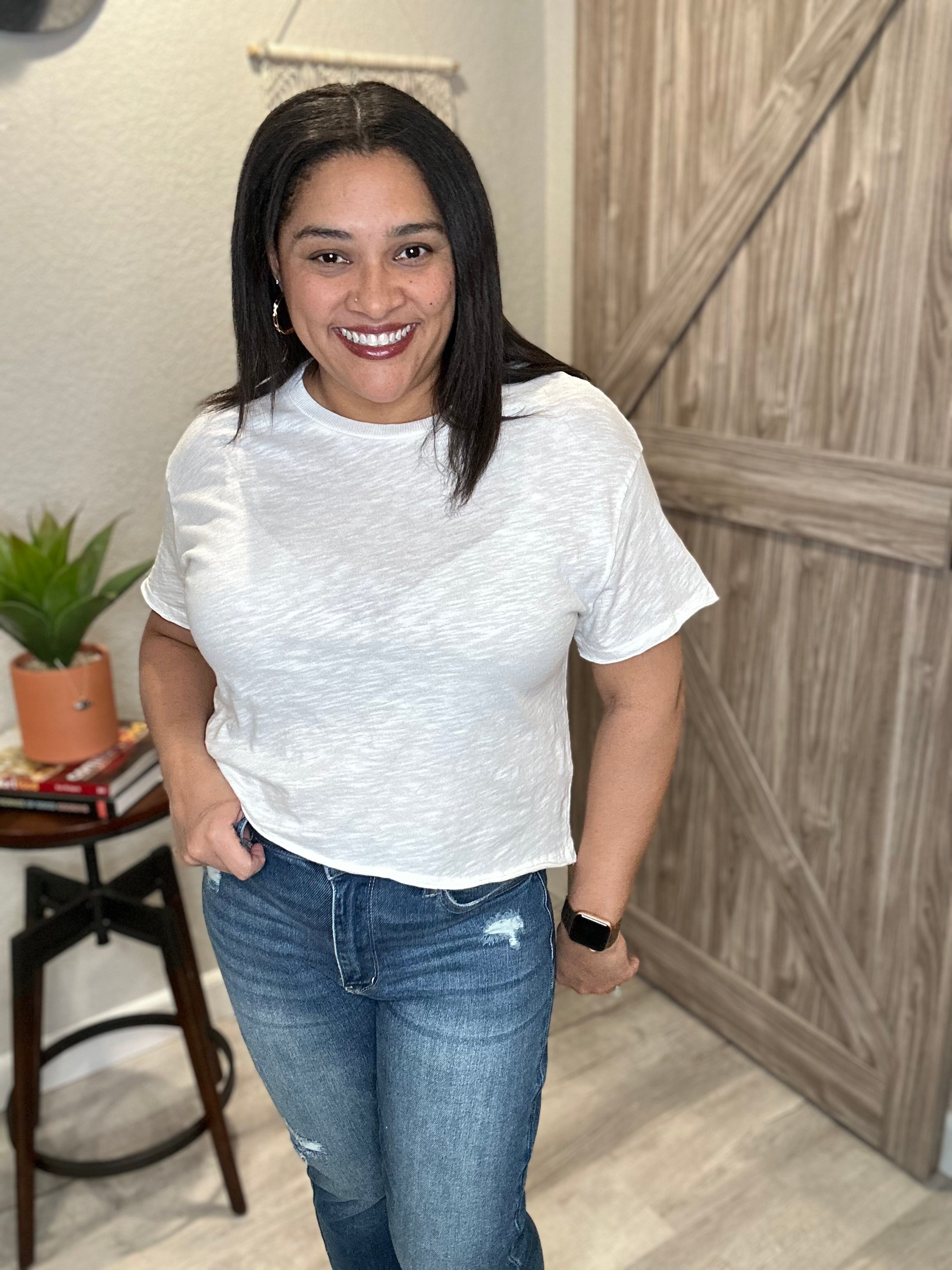 Bobi Raw Edge Cropped Tee Shirt