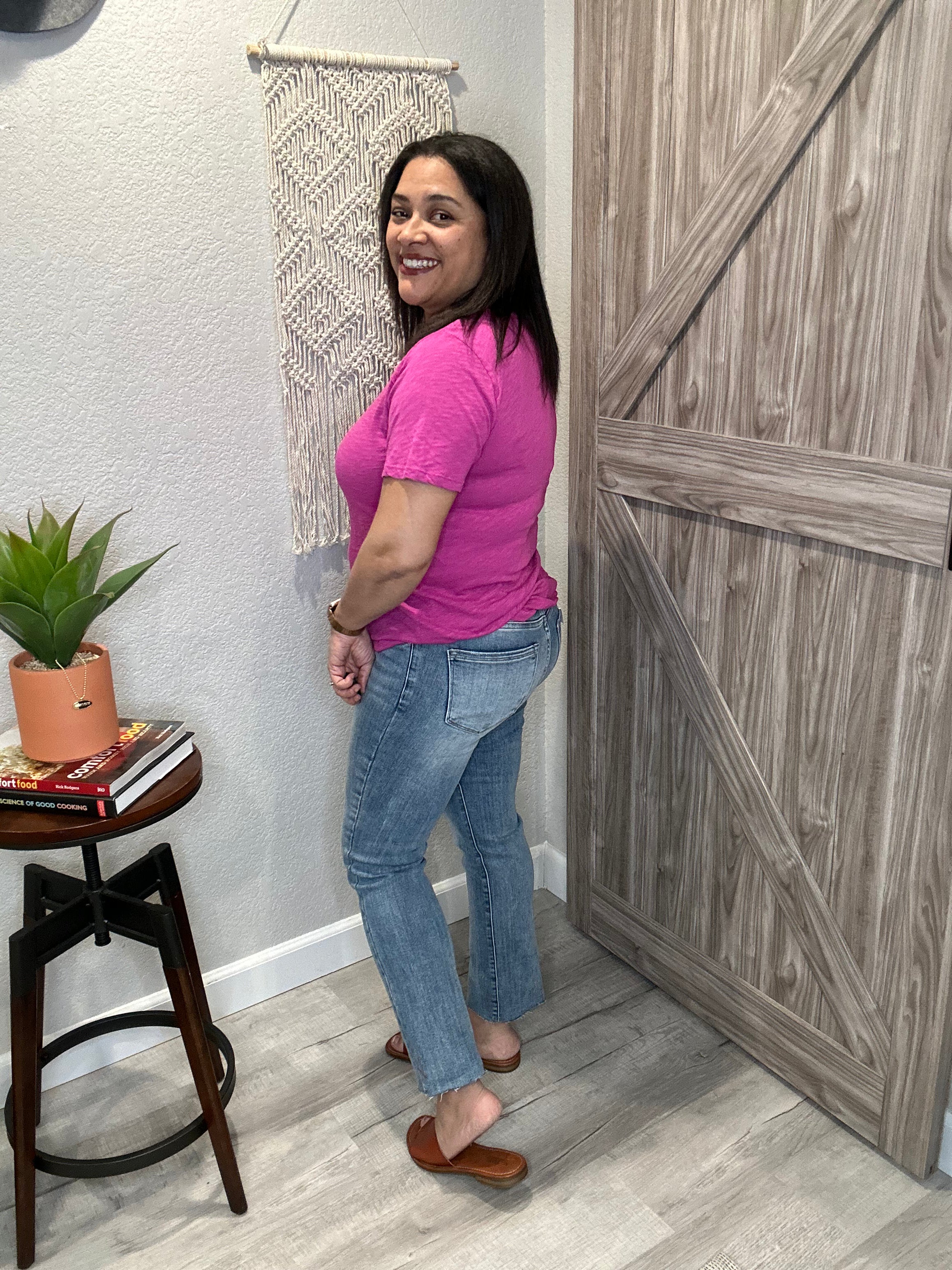 Bobi Shoulder Seam V Neck Tee Shirt